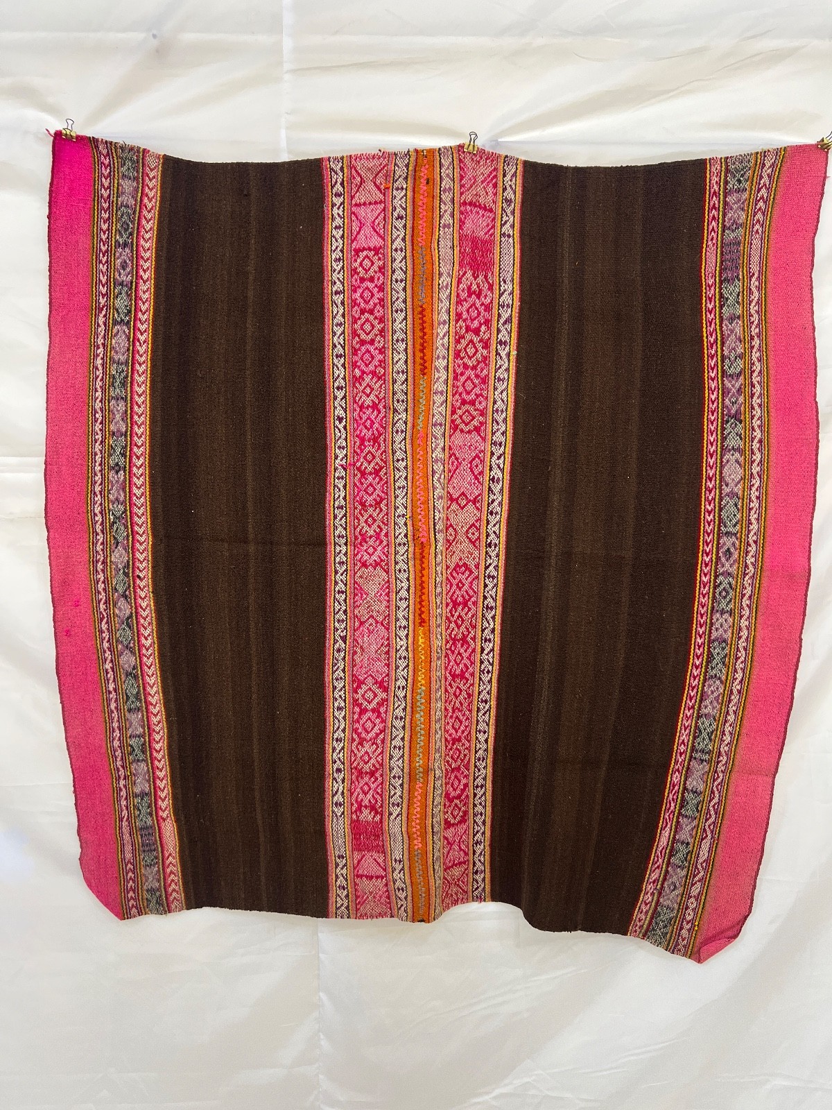 Vintage Peruvian Aguayo Handwoven Wool Andean Blanket Tribal Folk Art Textile