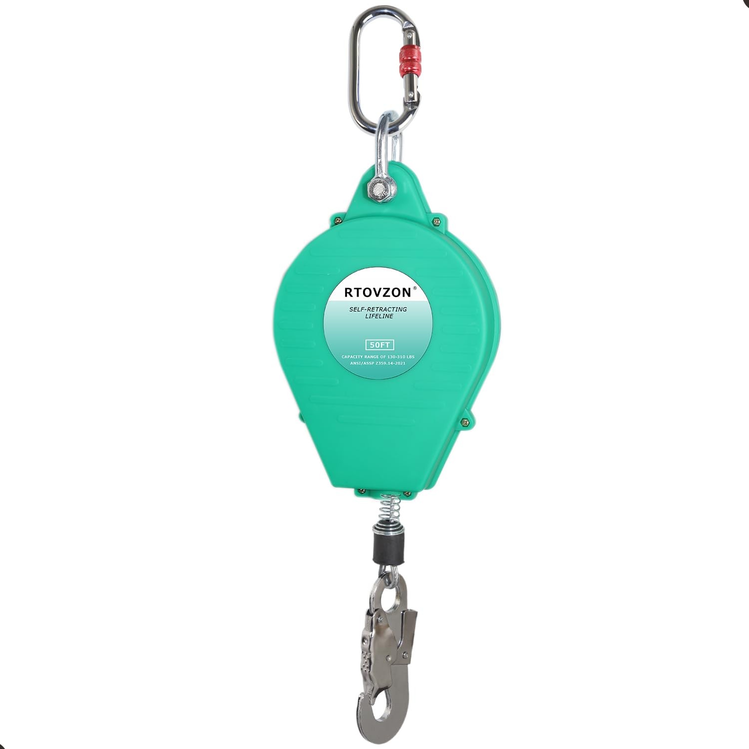 RTOVZON 50FT Self Retracting Lifeline Fall Arrest SRL Roofing Safety Lanyard