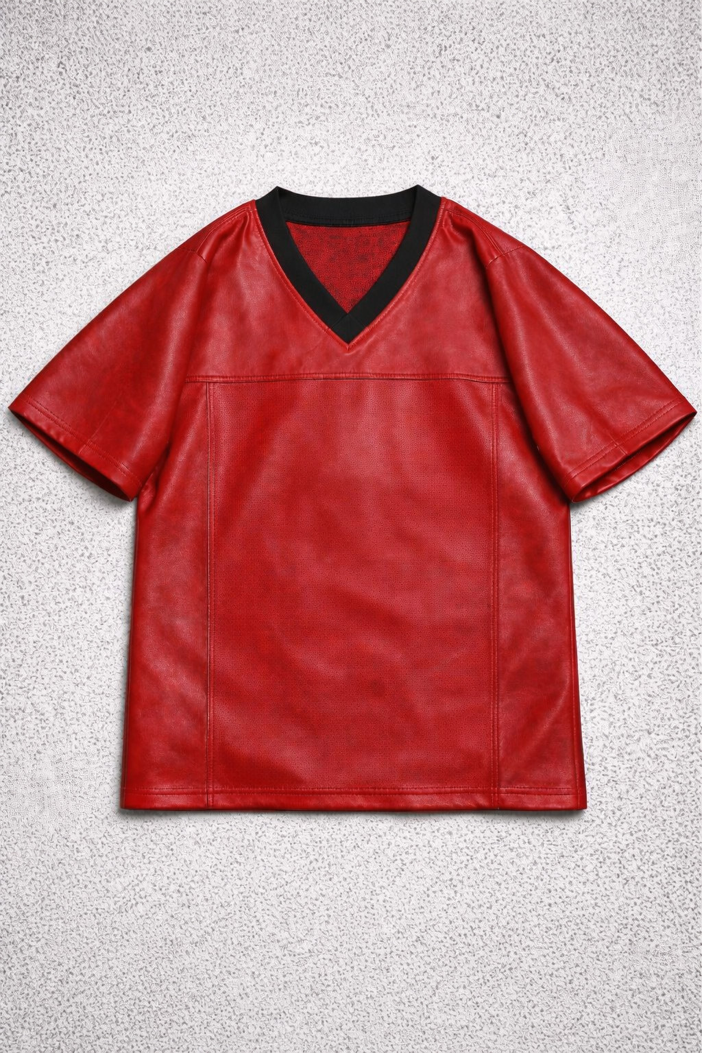Custom Men’s Basketball Style Red Faux Leather Shirt Short Sleeve Sports Jersey