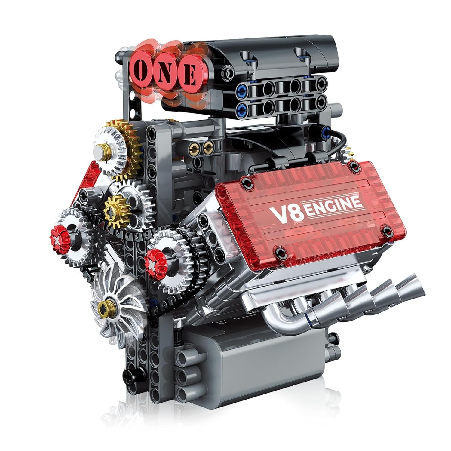 V8 Engine Model Kit That Runs with Motor and Sound, Build Your Own STEM Mini