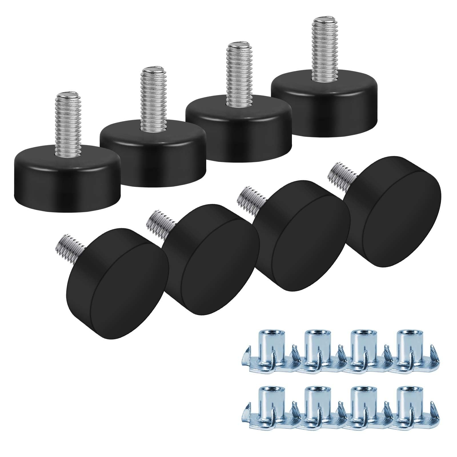 M6 Thread Furniture Feet Levelers, 8PCS Antislip Adjustable 1*1.5, Black