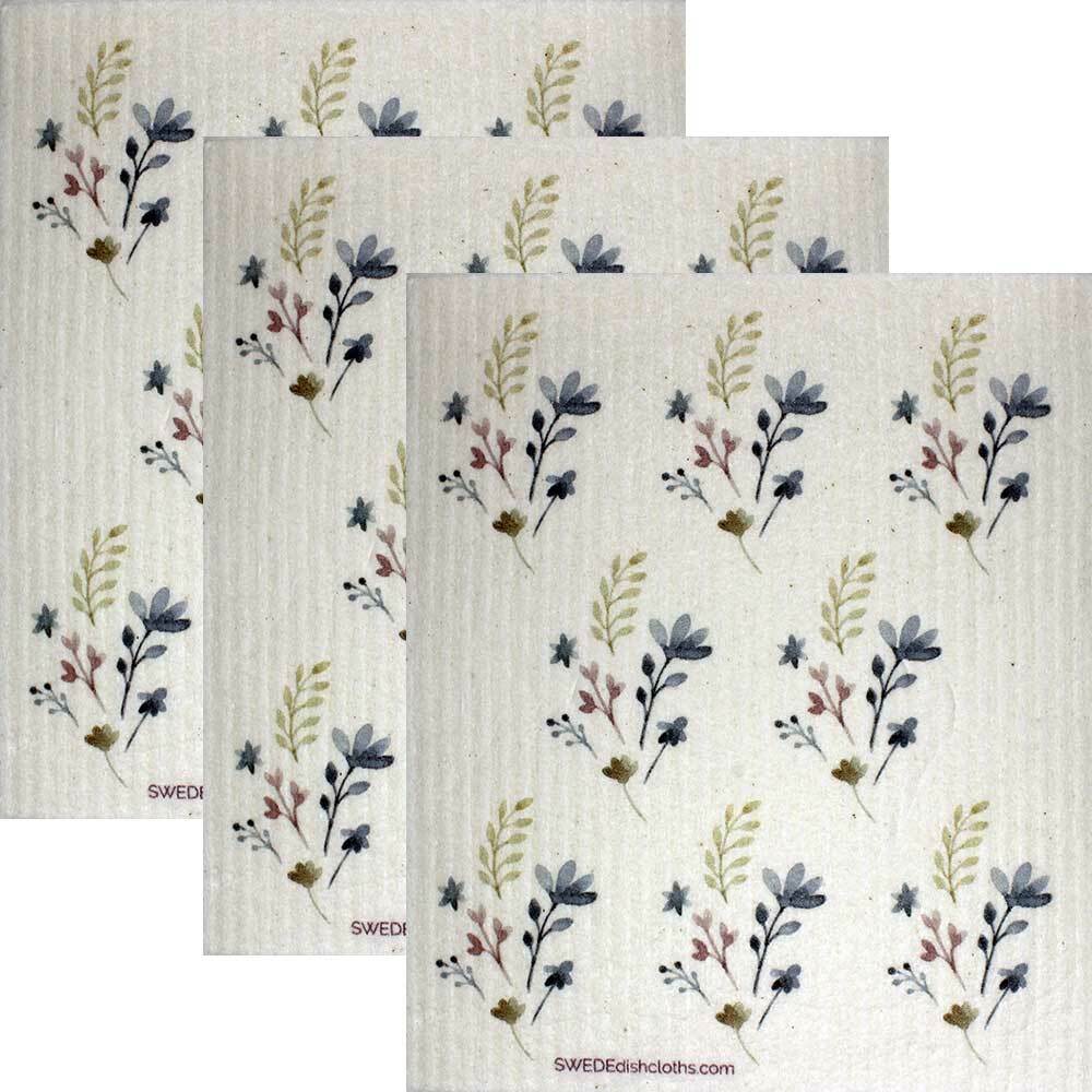 Swedish Dishcloths Purple Flowers Pattern Set of 3 cloths - Eco Friendly Absorbe