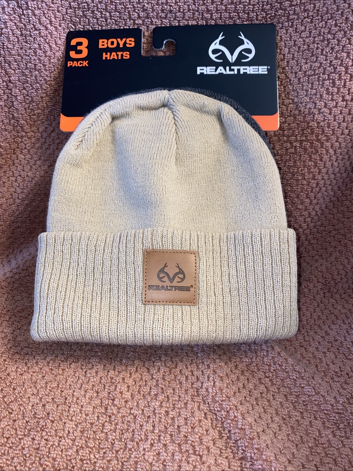 RealTree 3 Pack Boys Beanies Black, Grey, Tan One Size