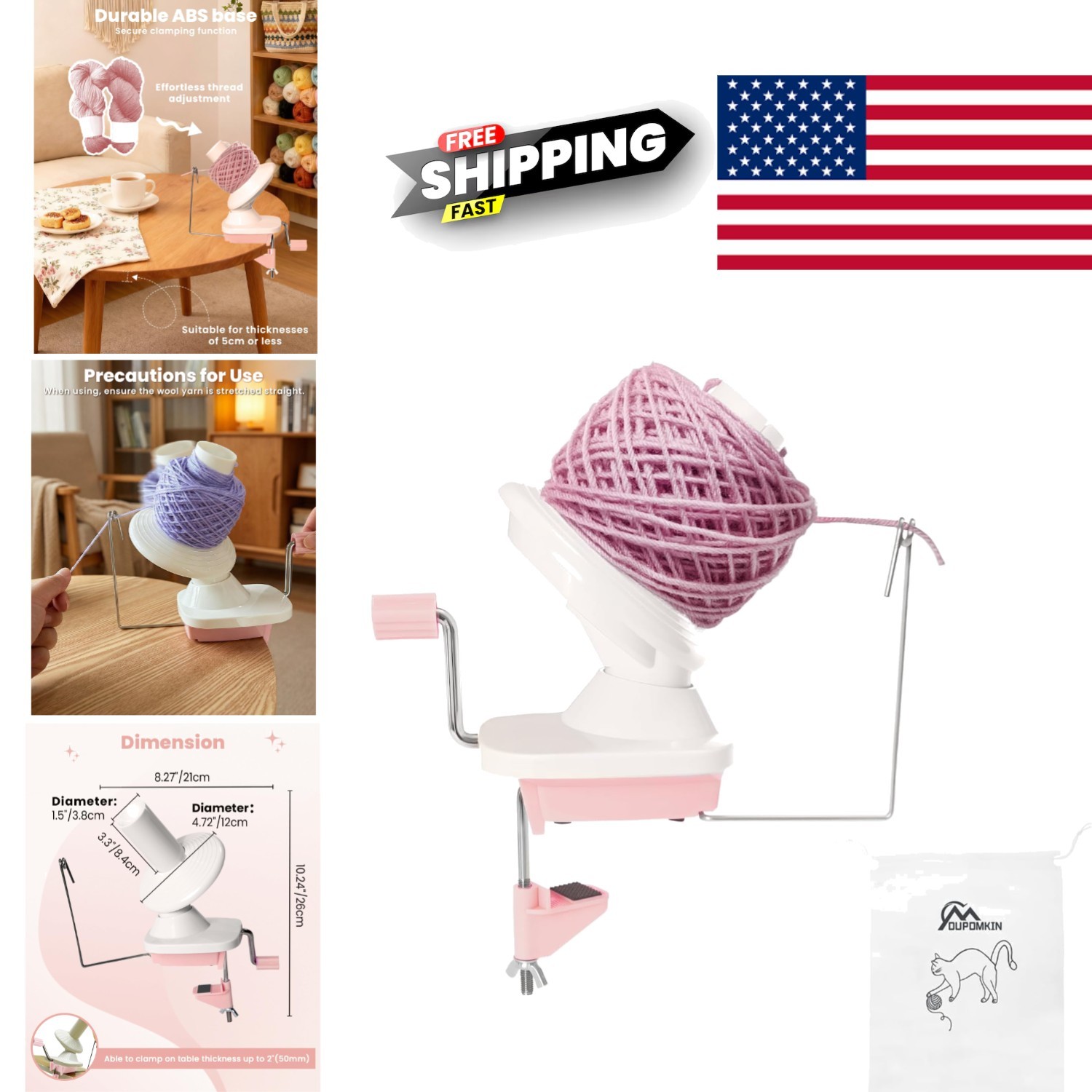 Manual Yarn Winder with Dust Bag Ideal for Crocheting and Knitting Enthusiasts