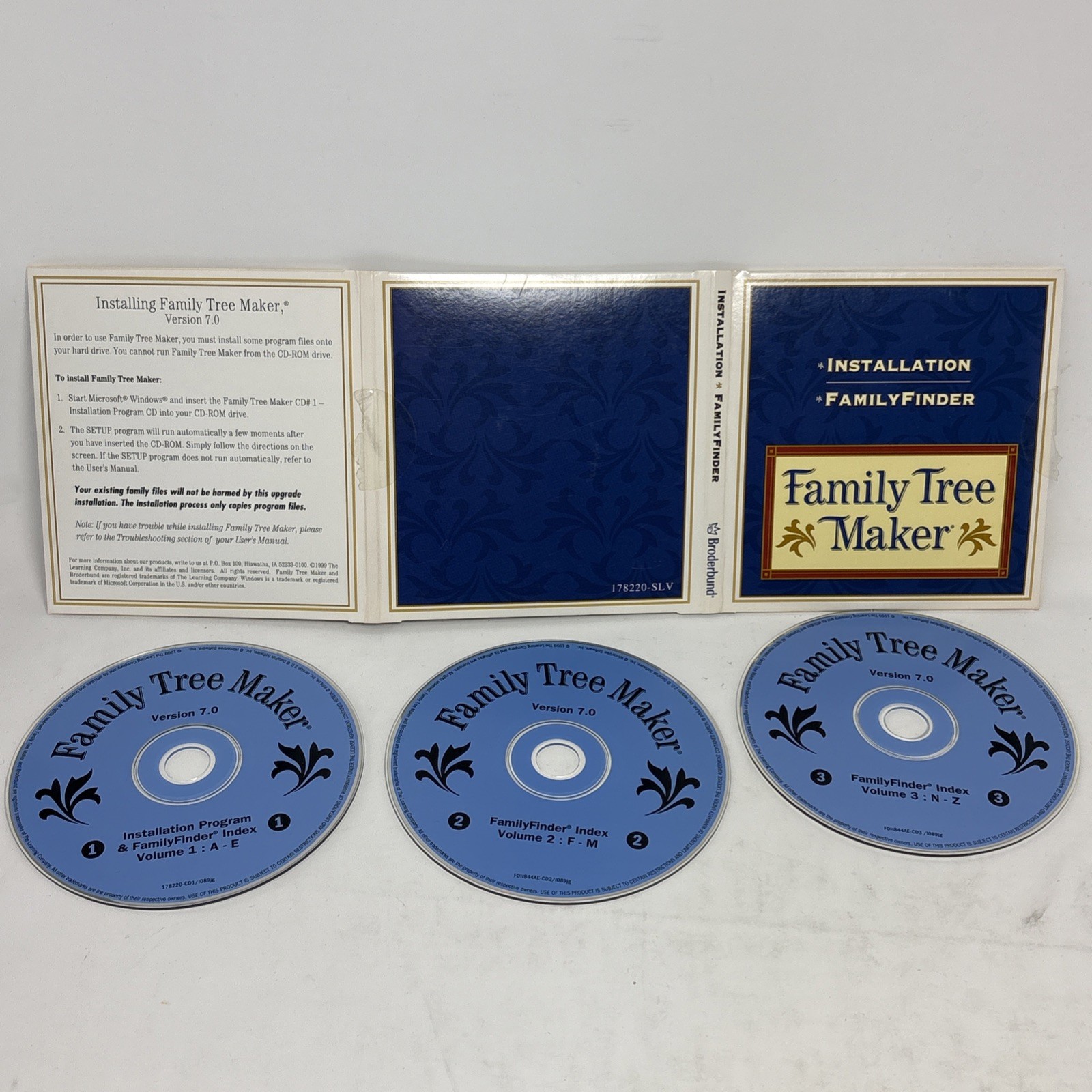 Broderbund Software Version 7 Family Tree Maker 3 CDs Family Finder Index