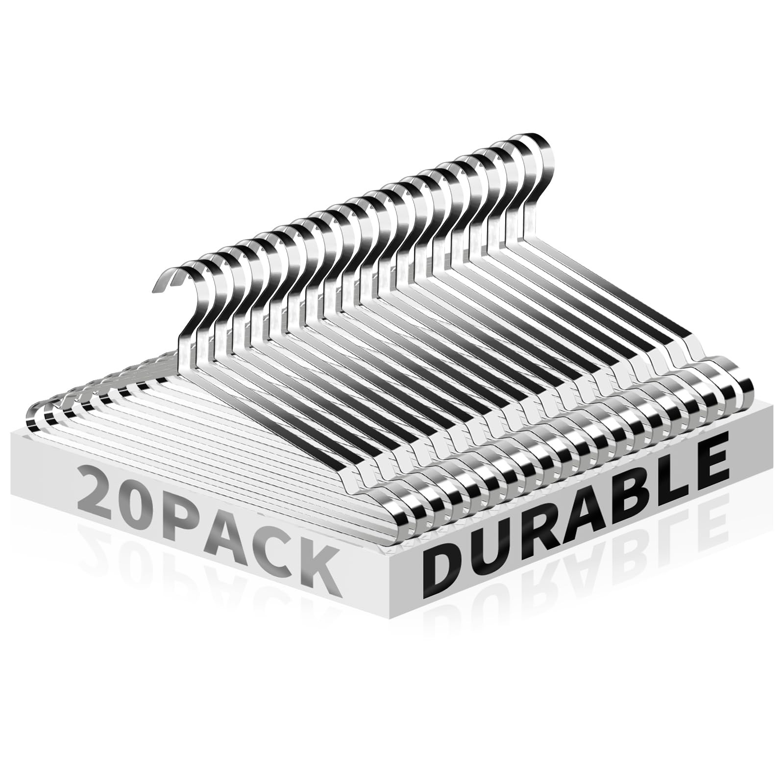 20 Pack 16.5 Inch Stainless Steel Hangers, Heavy Duty, Non-Slip, Space Saving