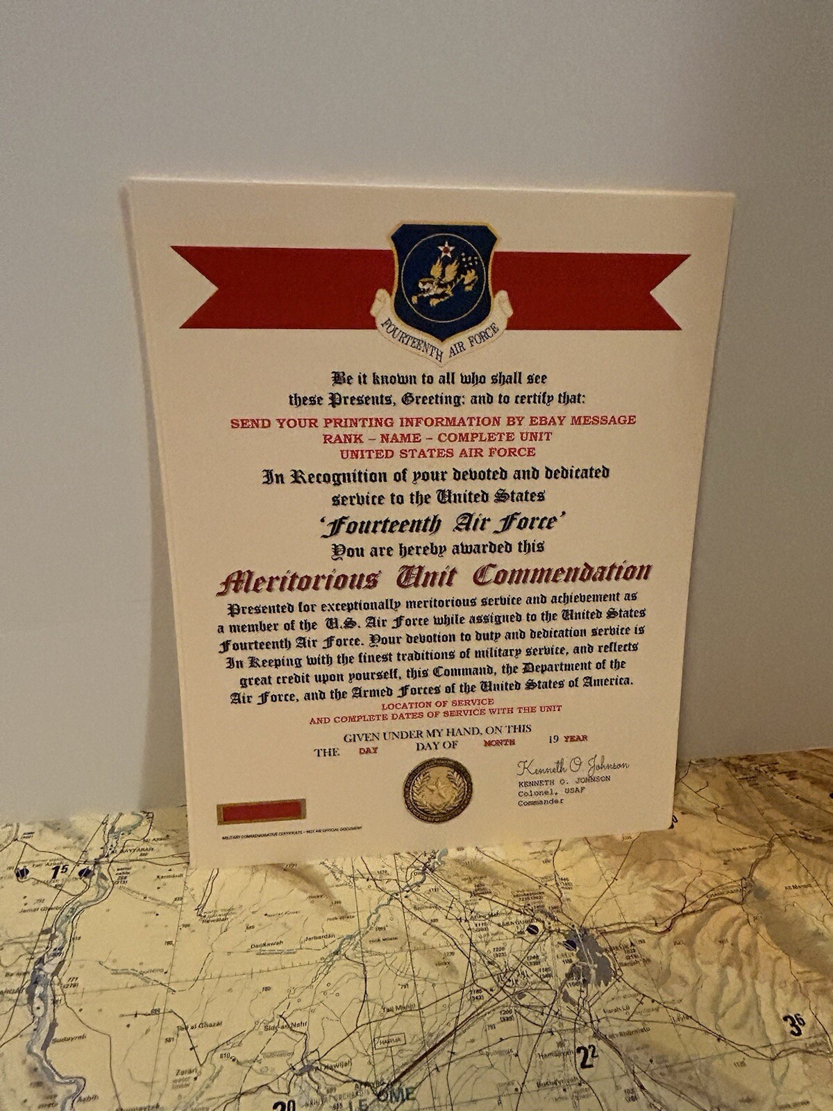 U.S. AIR FORCE / 14TH AIR FORCE - MERITORIOUS UNIT COMMENDATION CERTIFICATE