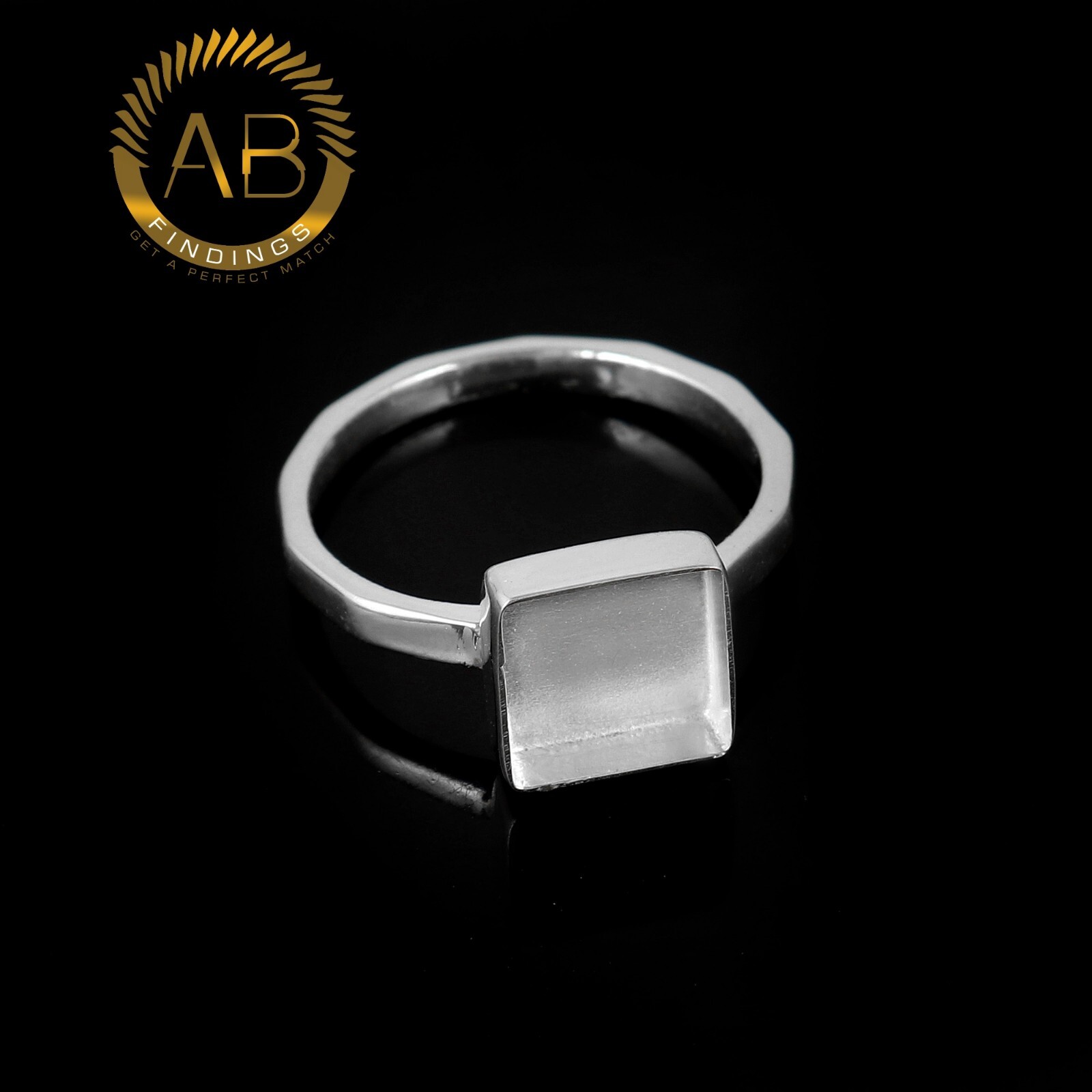 925 Sterling Silver Square Shape Designer Band Blank Bezel Ring Setting