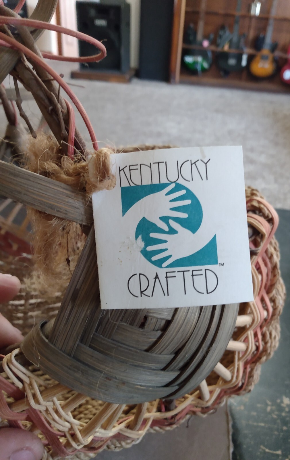 Kentucky Crafted  Basket Signed VTG 8X8X 10” Tall Unique Handle Tan Brown Rust.
