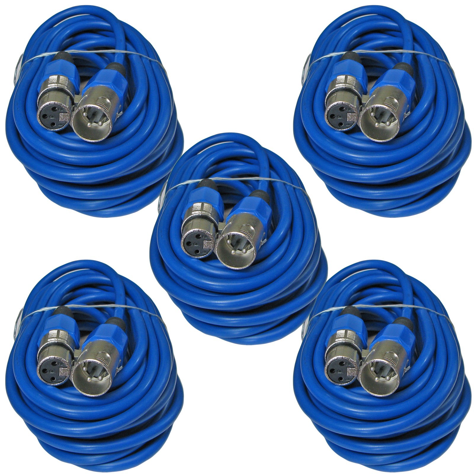 5 PACK BLUE 25 ft foot feet 3PIN XLR MALE TO FEMALE MIC MICROPHONE CABLES CORDS