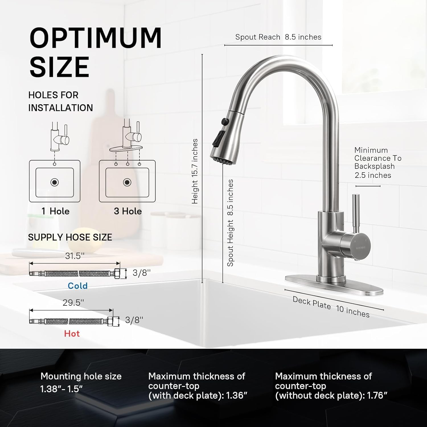 WEWE Single Handle High Arc Brushed Nickel Pull Out Kitchen Faucet,Single Level