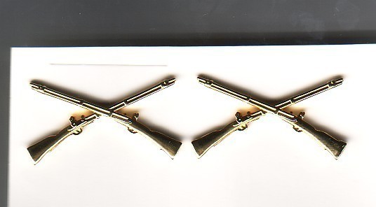 Gold Plated Infantry Badges with Crossed Rifles NEW Gold colored