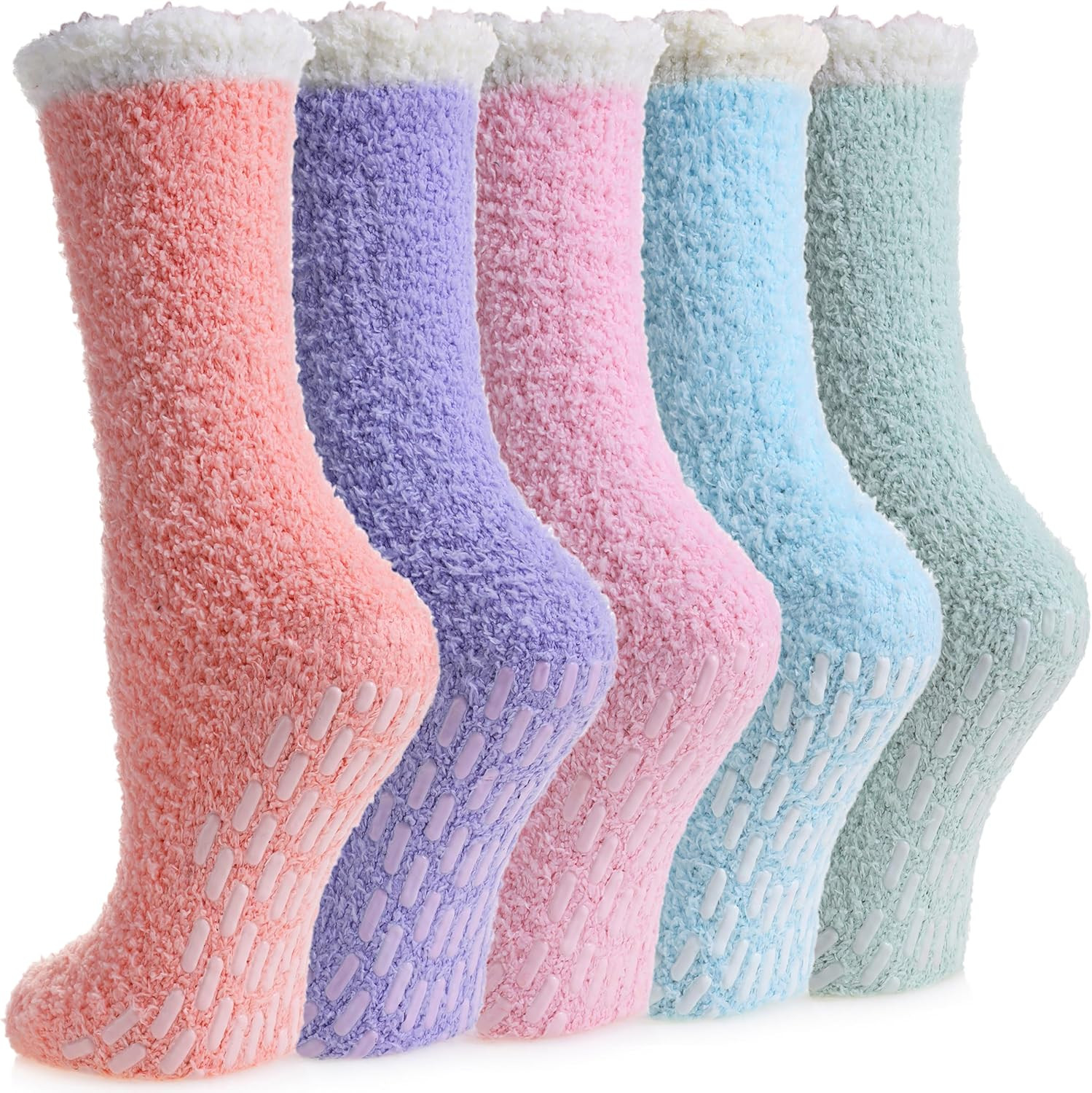 Non Slip Hospital Socks with Grips for Women Winter Warm Cozy Fuzzy Slipper Soft