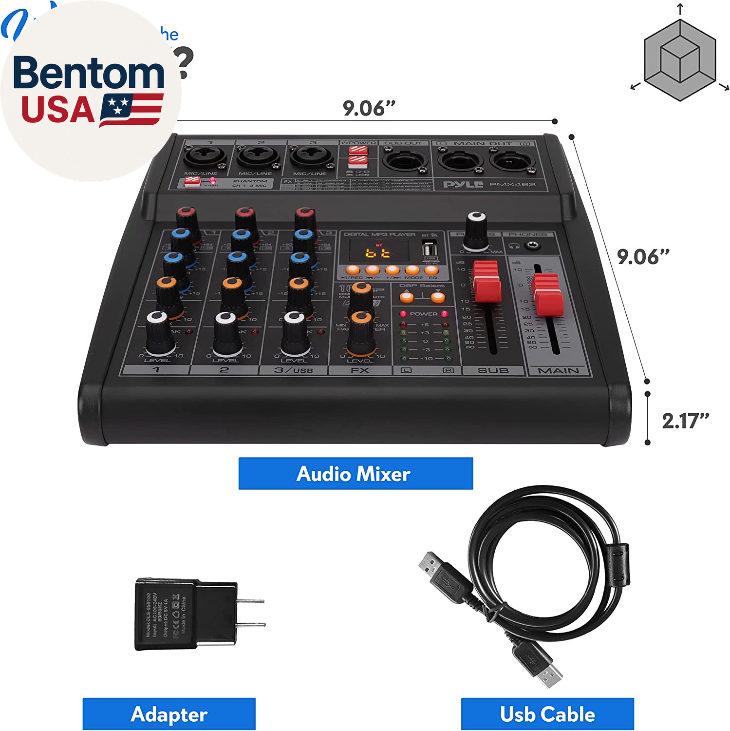 Professional DJ Audio Mixer - 3-Channel Controller with 16 Preset DSP Effects -