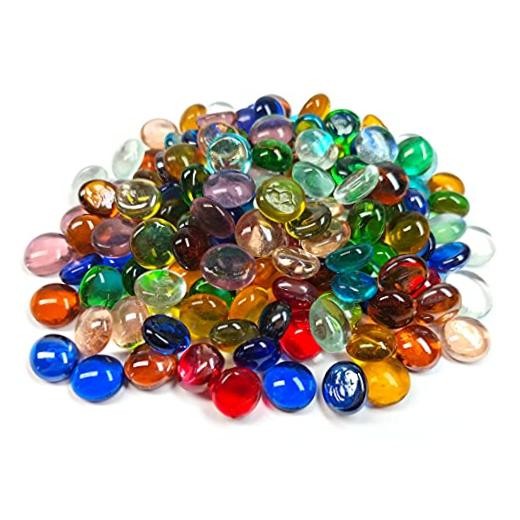 50PCS Mini Glass Gems,Mixed Colour Mancala Stones Flat Bottom Marble MIX 50pcs