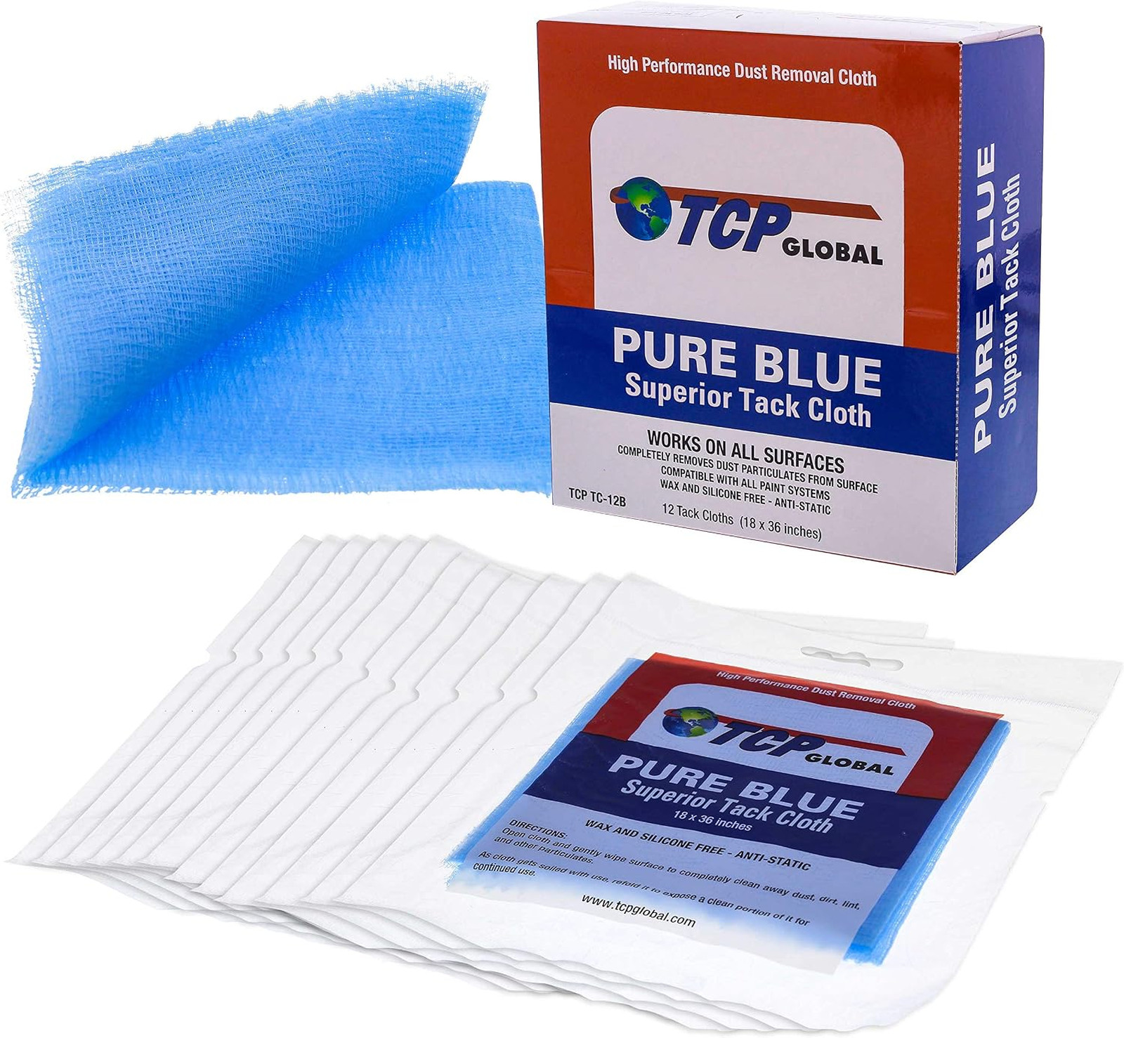 Pure Blue Superior Tack Cloth 12 Pack Dust and Paint Removal Automotive