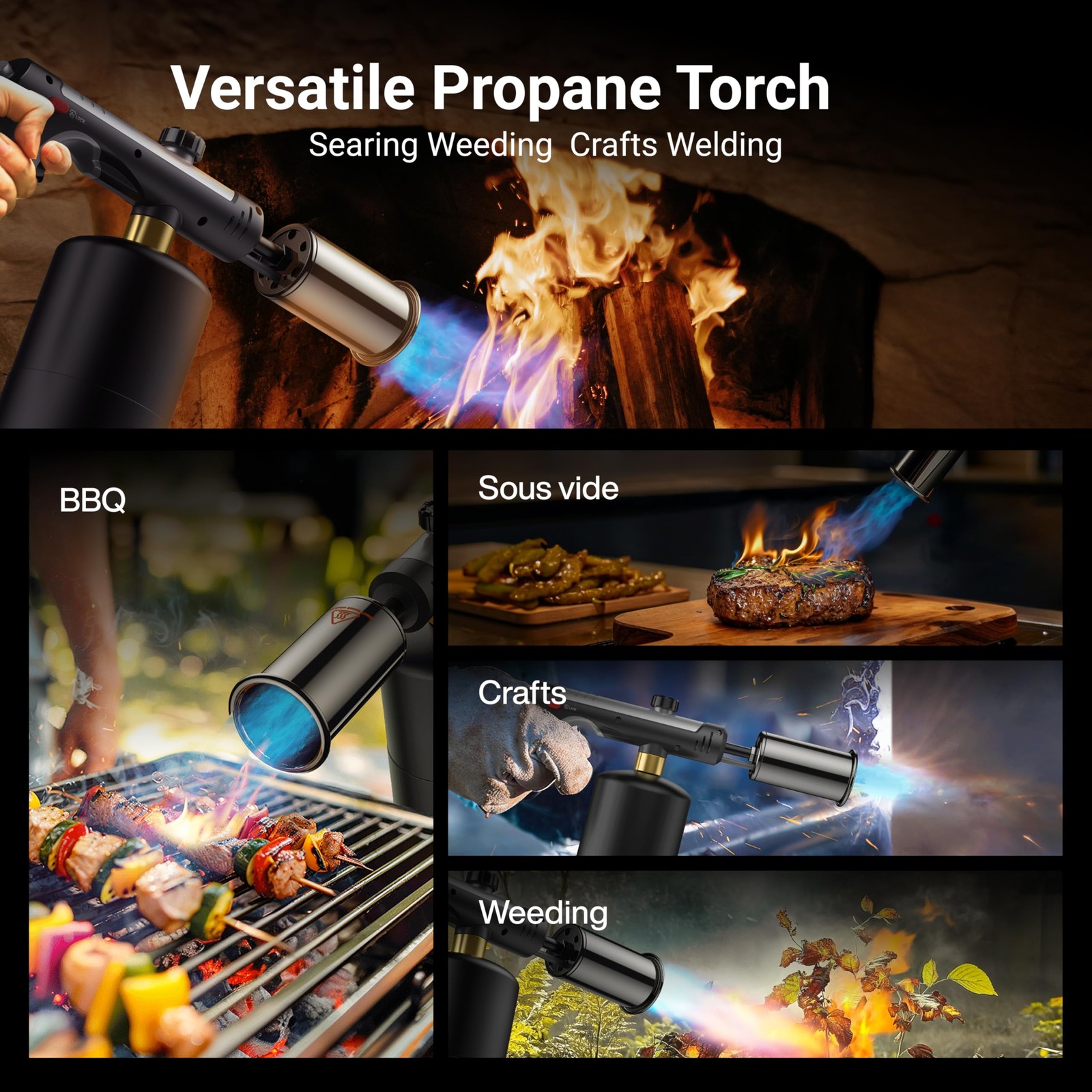 ThermoMaven Propane Torch with One-Touch Max Fire, Cooking Blow Silver