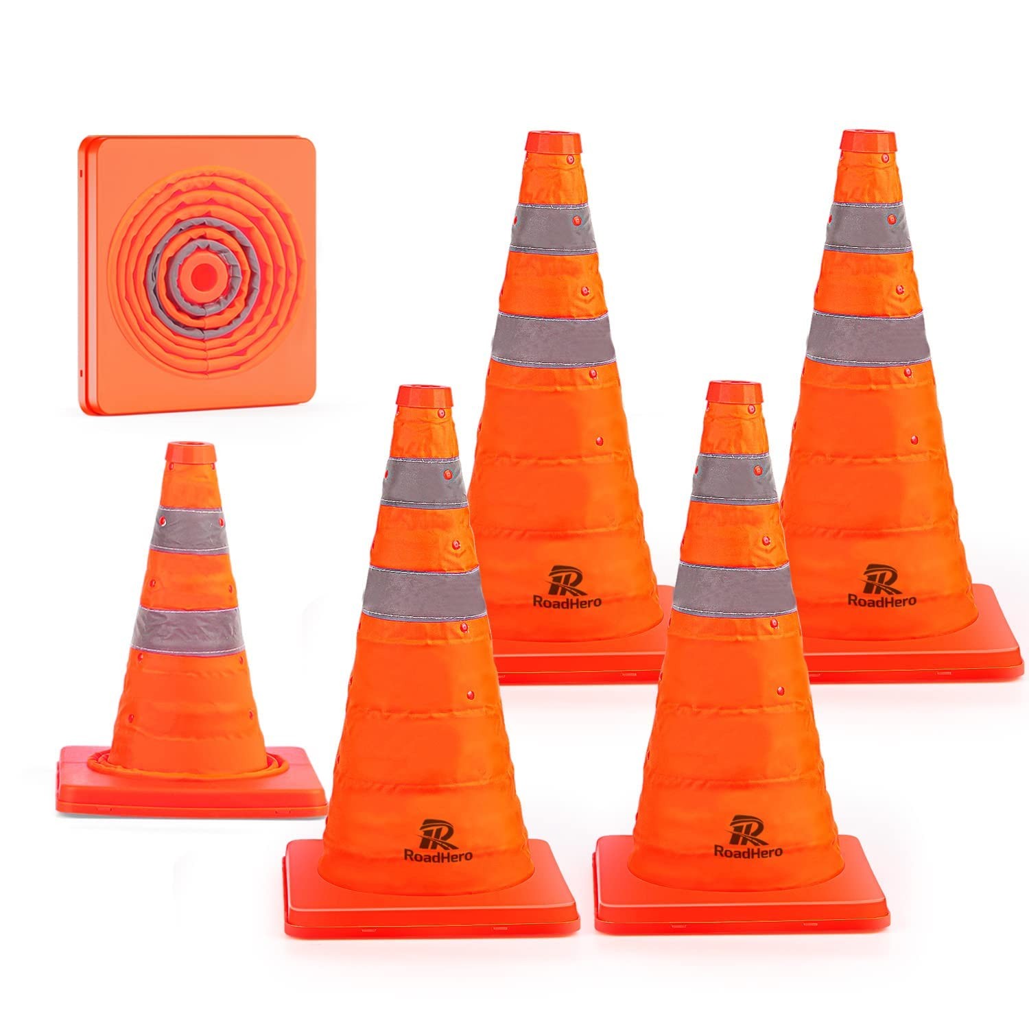 RoadHero 18 Inch 6 Pack Collapsible Traffic Safety Cones, Multi Purpose Pop-up C