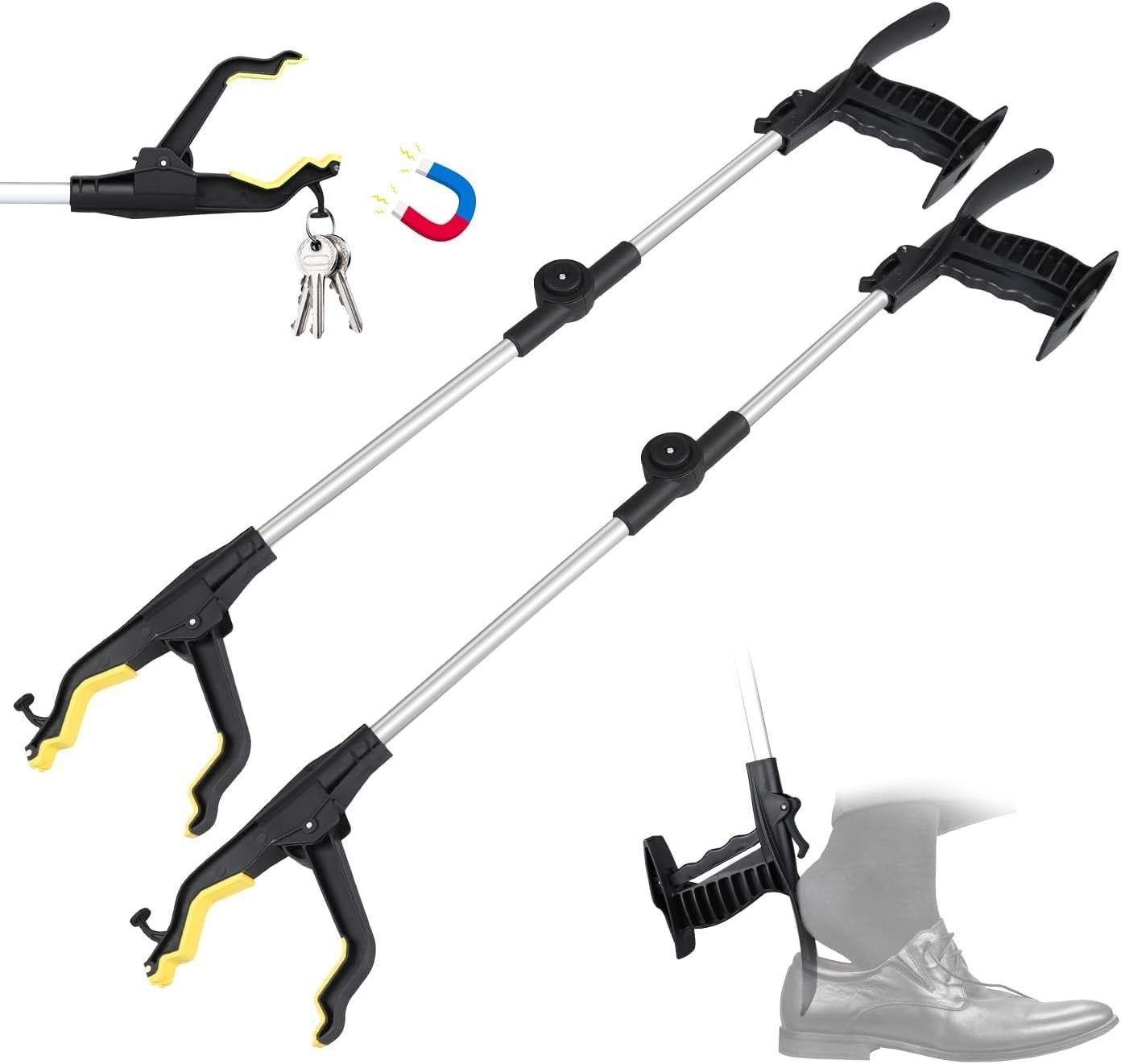 *NEW* 2-Pack Foldable Reacher Grabber Pickup Tool with Shoe Horn 30" Long