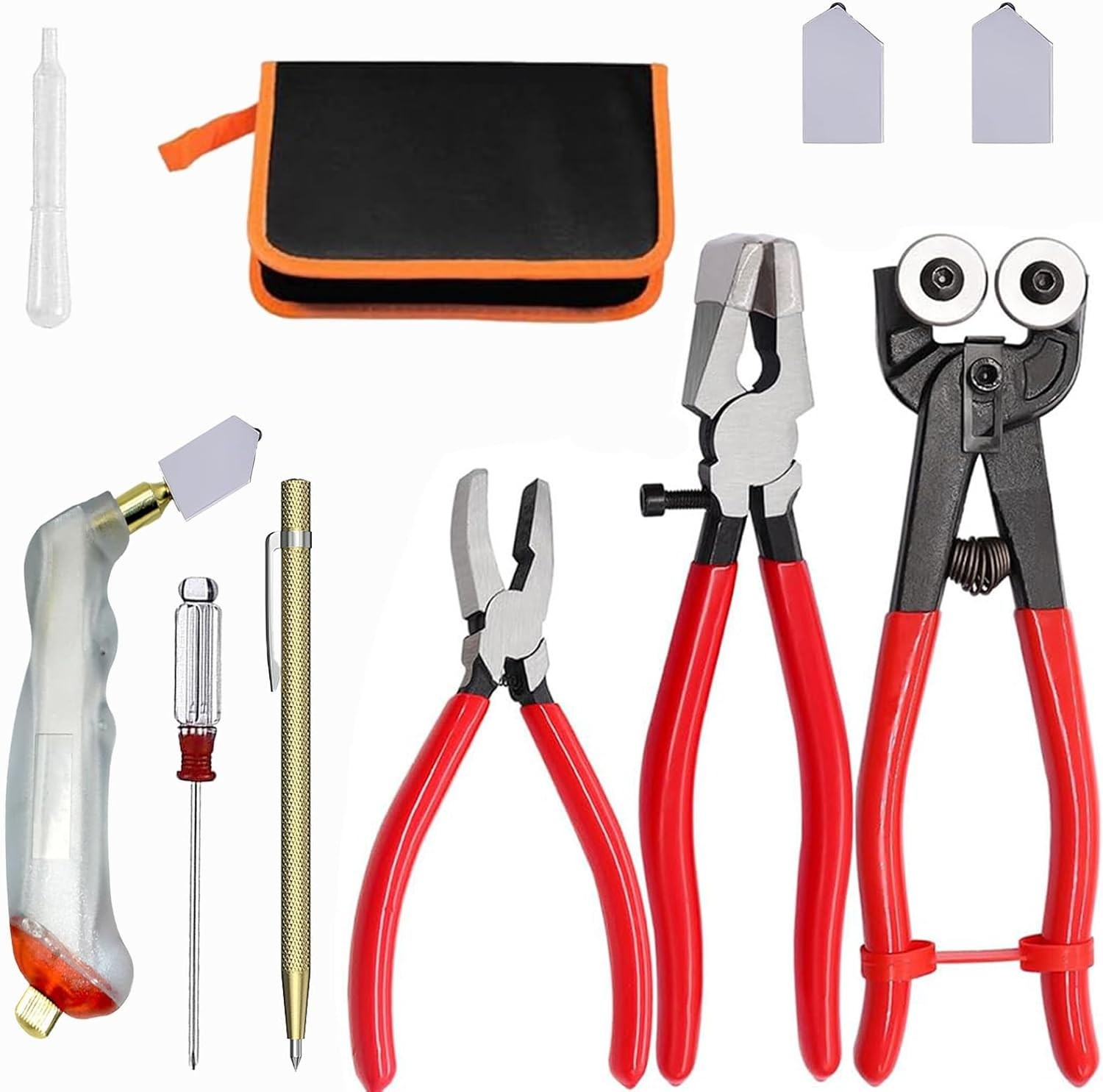 Glass Cutting Tool Set,Wheeled Tile Nippers Breaking Pliers Glass Running Plier