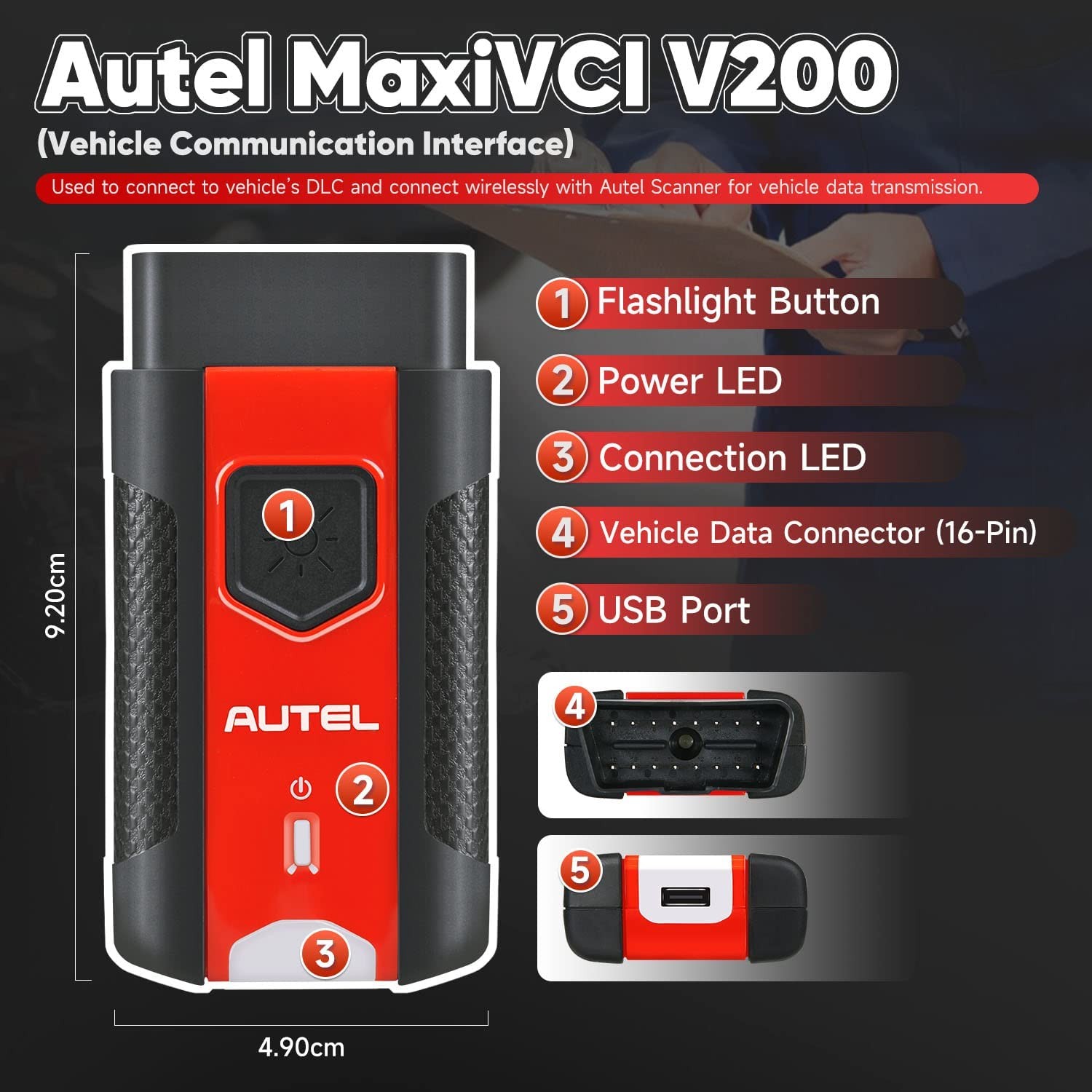 Autel MaxiVCI VCI V200 Bluetooth Diagnostic Interface For KM100 ITS600 MS906 Pro