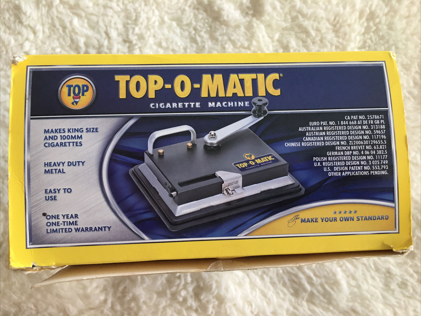 TOP-O-Matic Cigarette Rolling Machine Makes King Size or 100mm Complete In Box