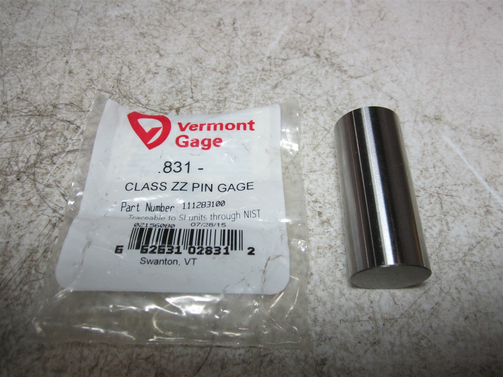 Vermont Gage (111283100) 0.831 Diameter Class ZZ Pin Gage