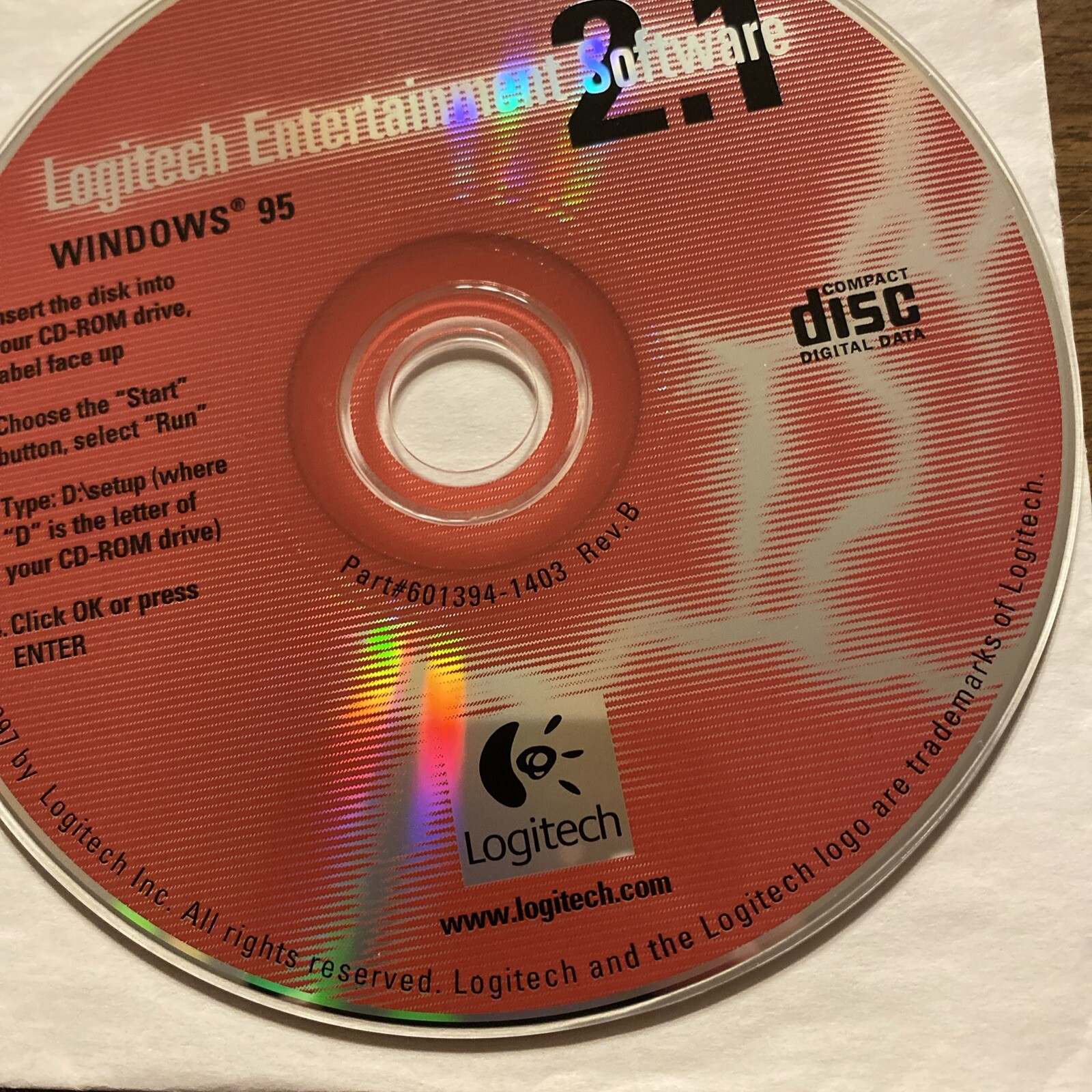 Logitech Entertainment Software 2.1 Compact Disc CD 1997 for Windows 95 Vintage