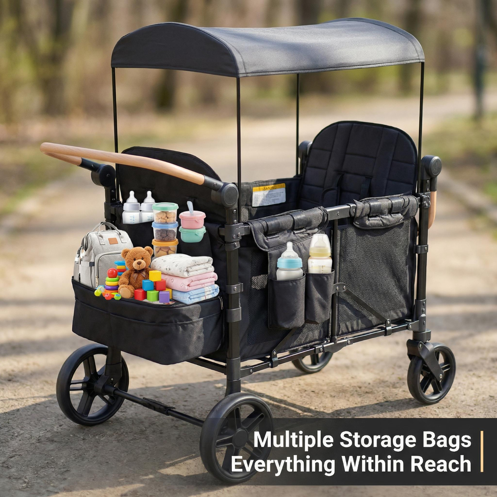 Foldable Collapsible Wagon Stroller w/Seats Featuring Safety Harnesses