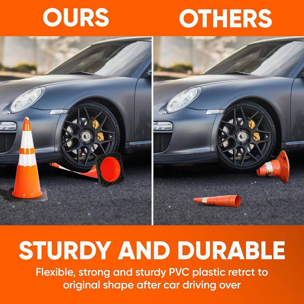 Pyle 28 In. PVC Traffic Cones, 10-Pack, High-Visibility Orange, Durable, Stackab