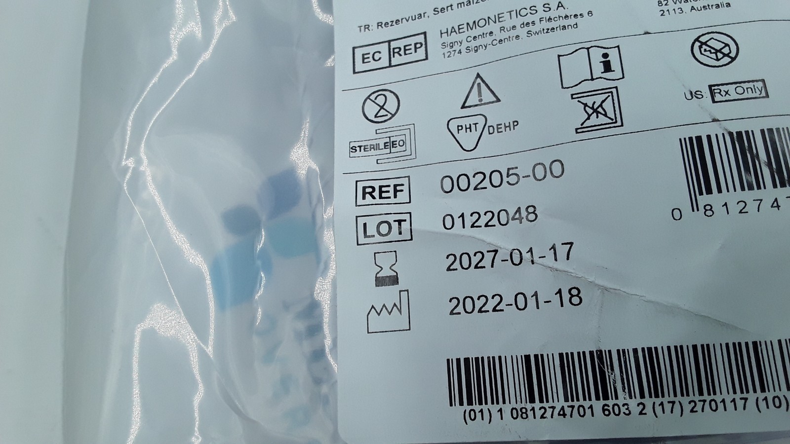 Haemonetics Reservoir Hard Shell REF 00205-00