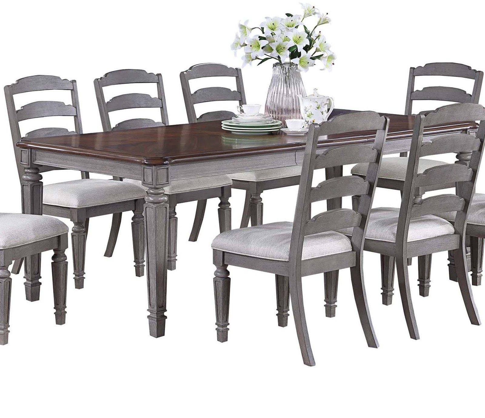 Light grey and cherry contemporary style 1pc dining table, wooden frame