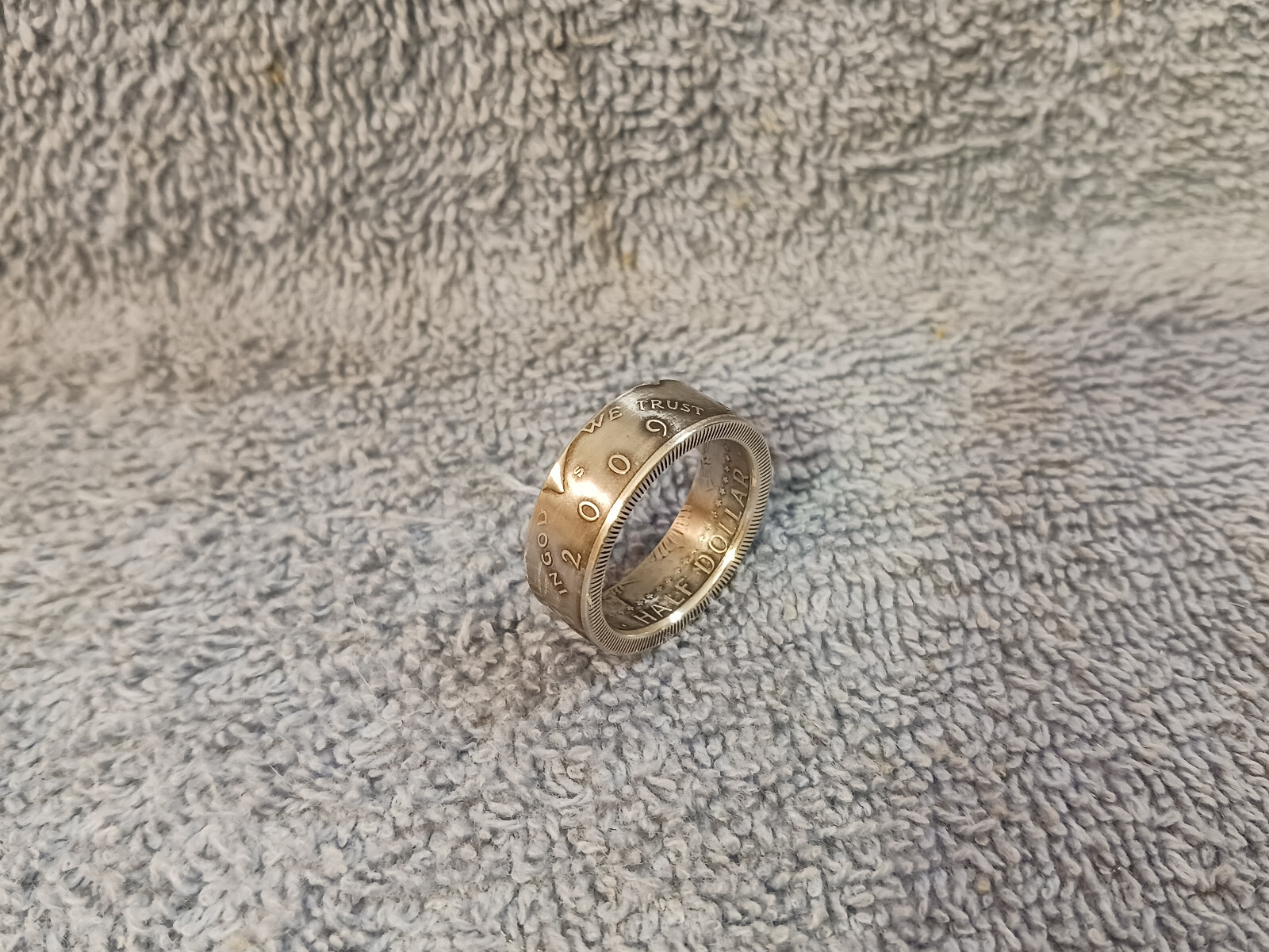 2009  90%  Silver Kennedy Half Dollars   size 10 coin ring  handmade