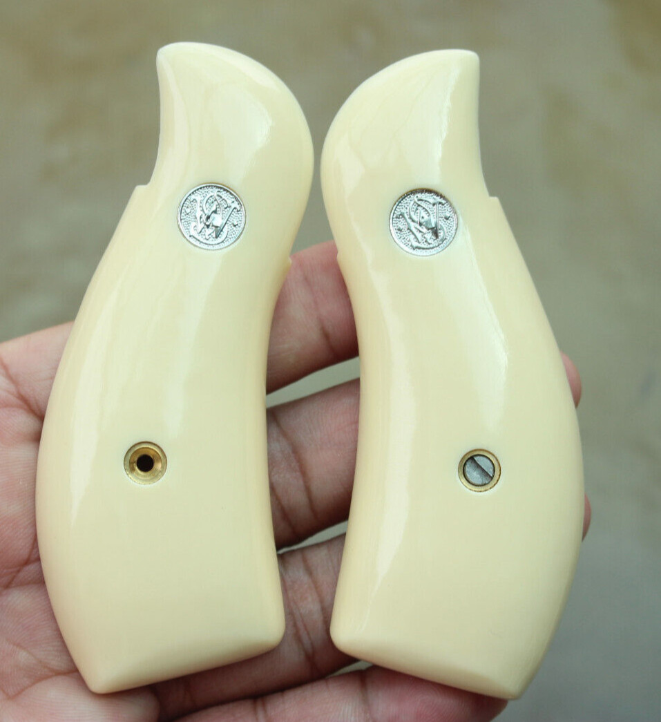 IVORY GRIPS FOR S&W K, L FRAME ROUND BUTT MODEL 66, 686 RESIN SILVER MED
