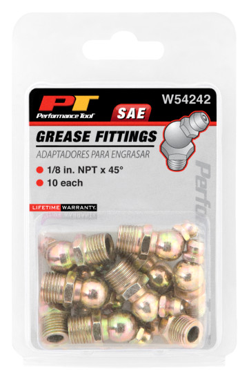 Performance Tool W54242 1/8" NPT 45 Grease Fitting, (Pack of 10)