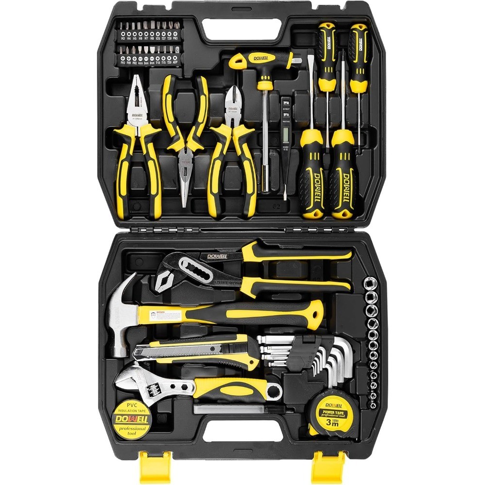 62-Piece Homeowner Tool Kit with Wrench Pliers Screwdriver Set for Household