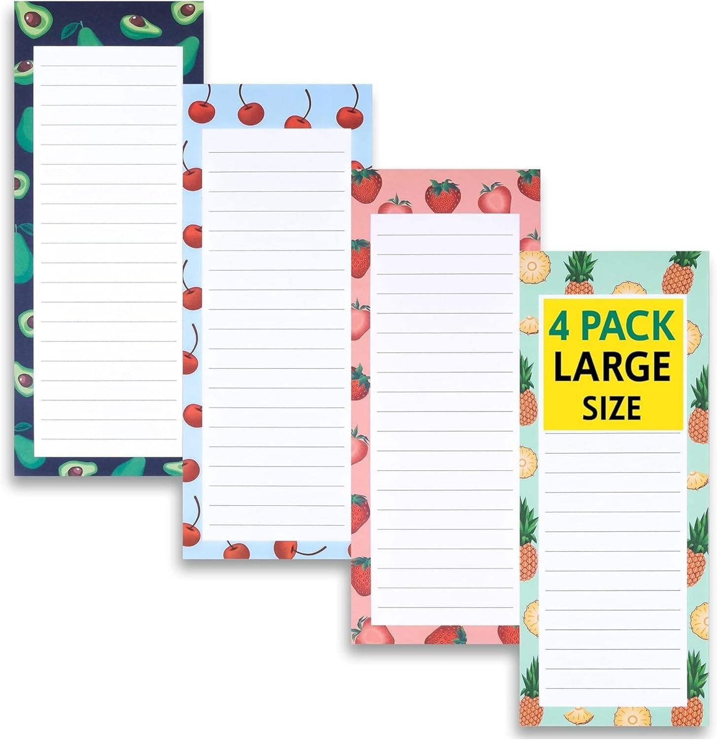 4 Large Magnetic Notepads 9x3.5 Inch Fruit Design Grocery To-Do List Memo Pads