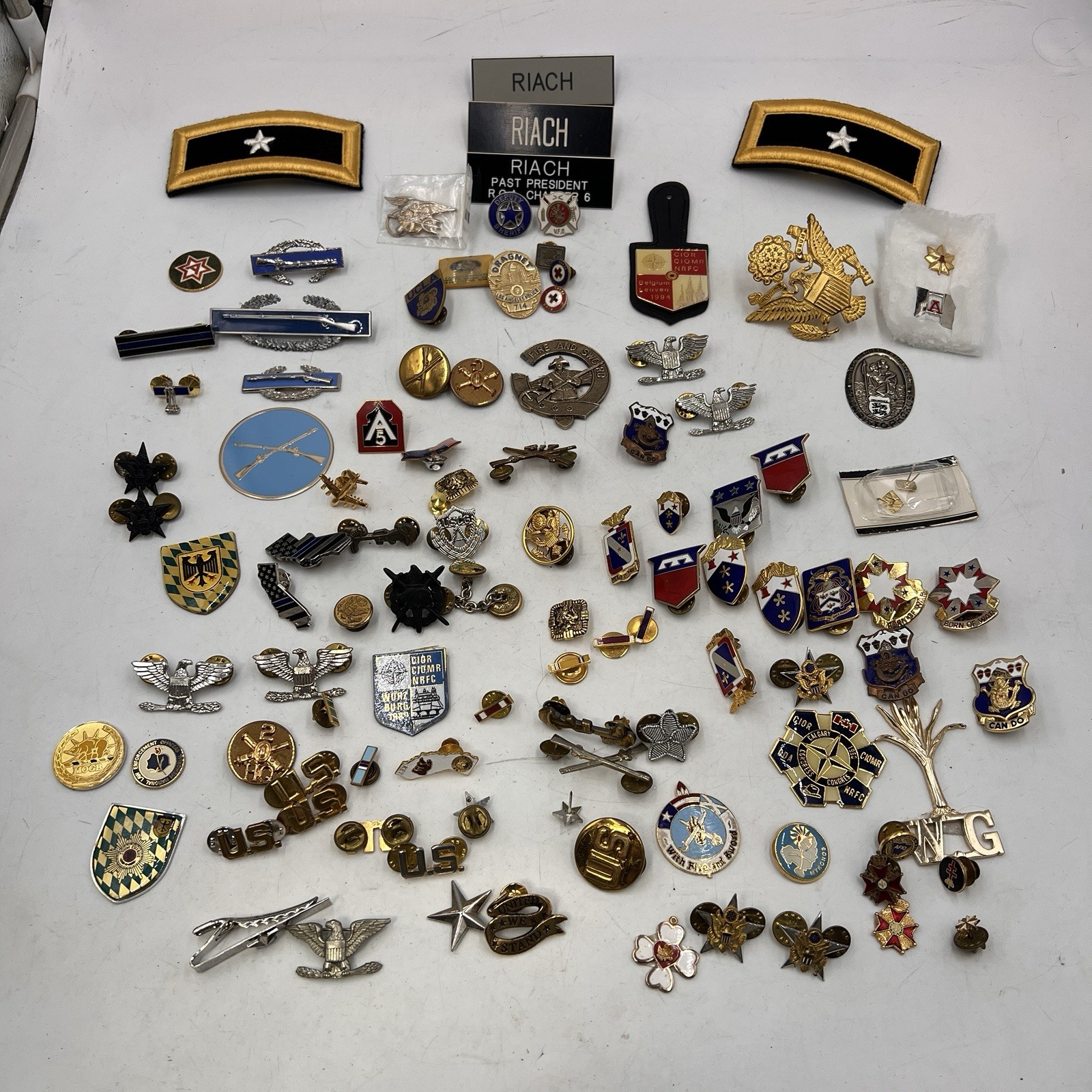 Lot Vintage Army Infantry Military Pins Nameplates Misc Brigadier General WWII