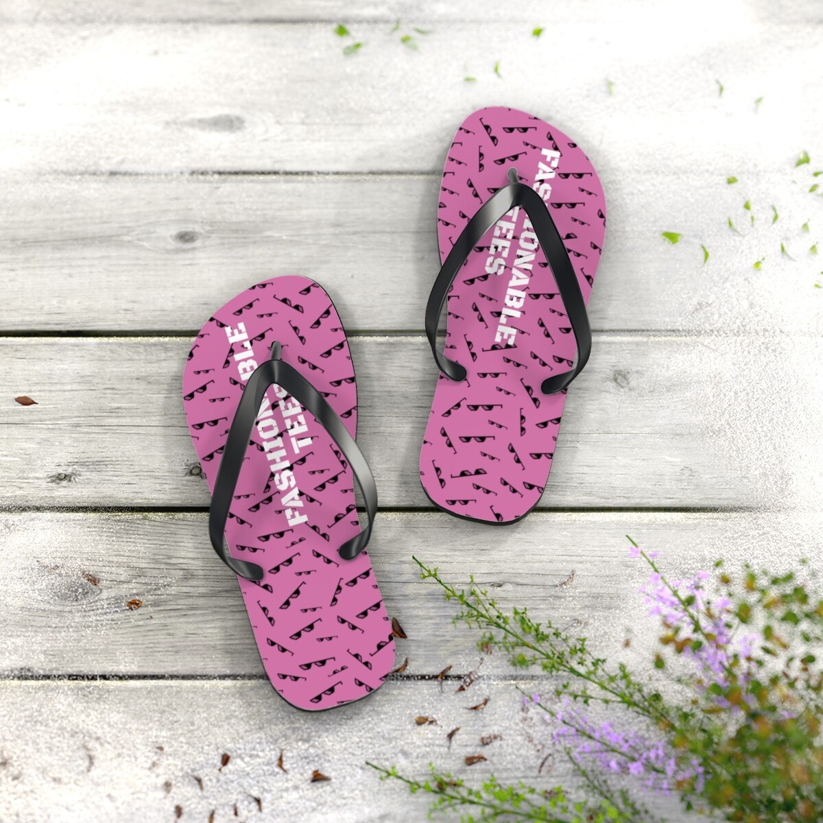 Fashionable Tees Deal With It Pattern Light Pink Flip Flops
