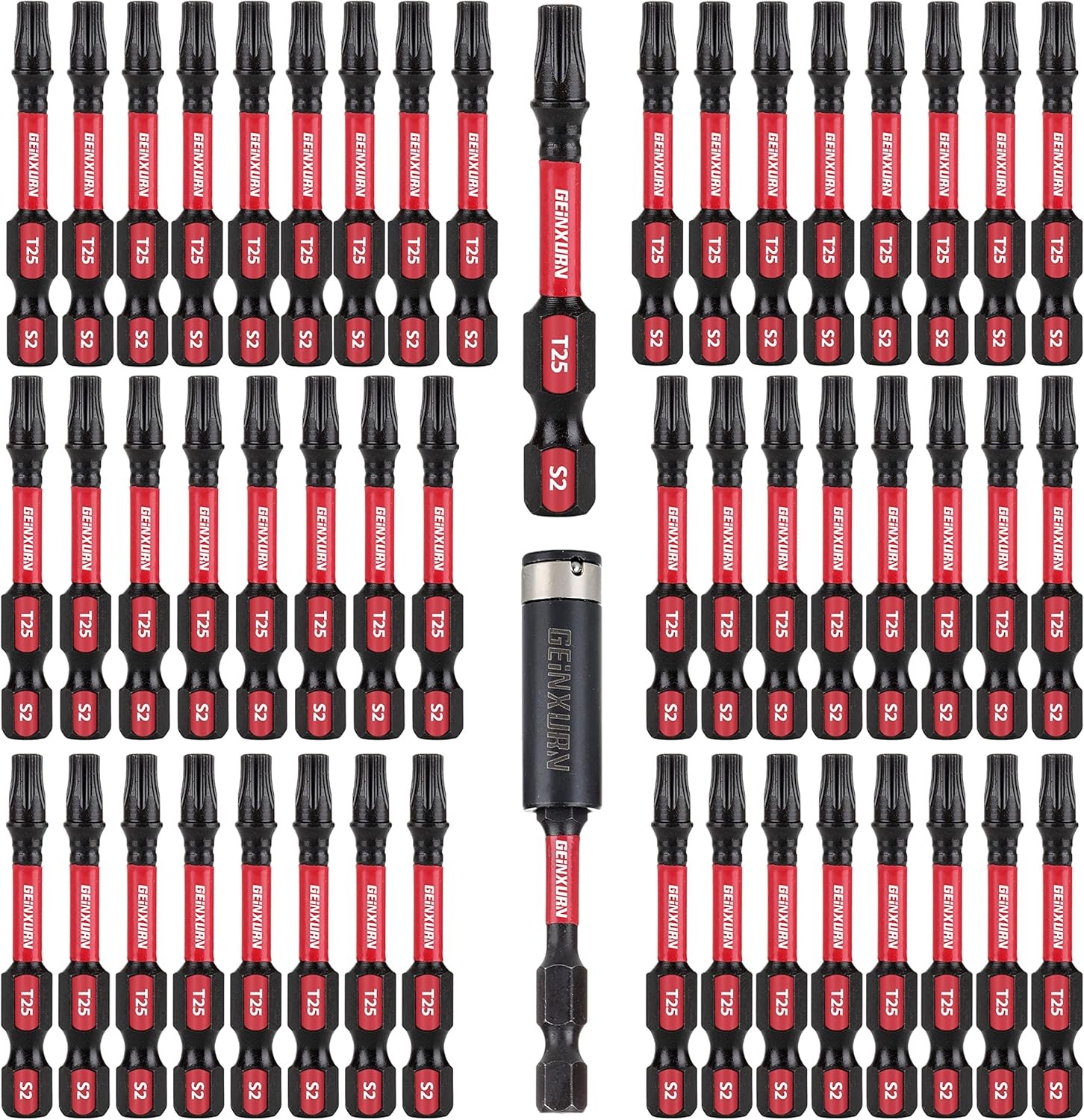 50 Pieces T25 2 In. Impact Tough Magnetic #25 Torx Head Power Bits
