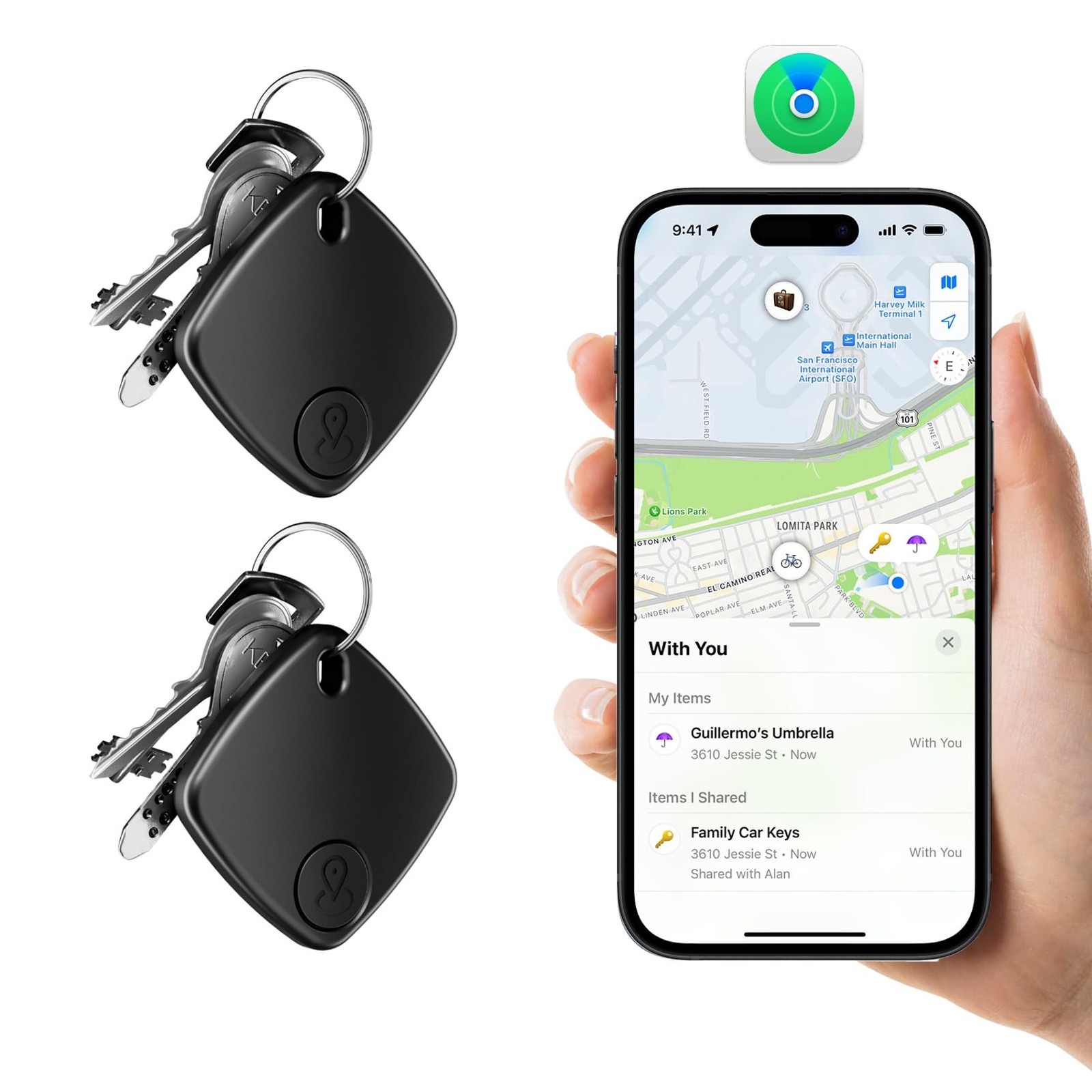 2 Pack Bluetooth Tracker Works with Apple Find My, Key Finder Locator with So...