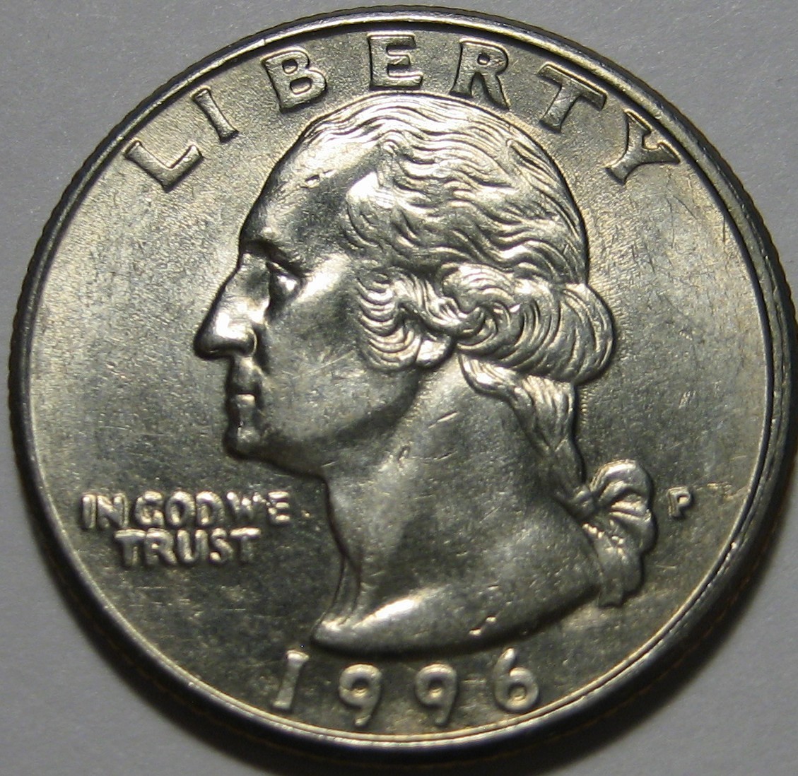 1996-P  Washington Quarter with doubling of the motto IN GOD WE TRUST