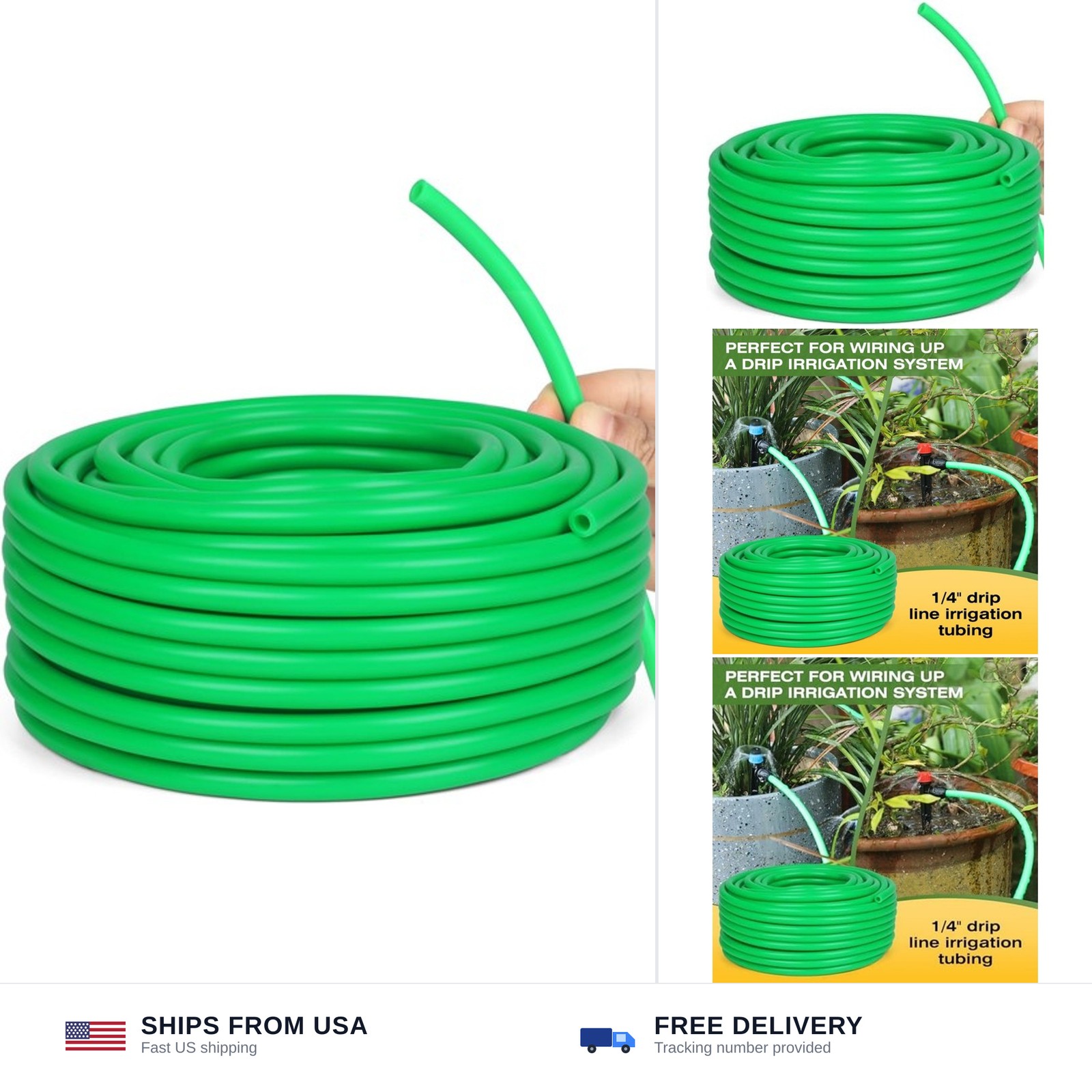 1/4 inch Drip Irrigation Tubing 300ft Green Blank Distribution Hose Perfect f...