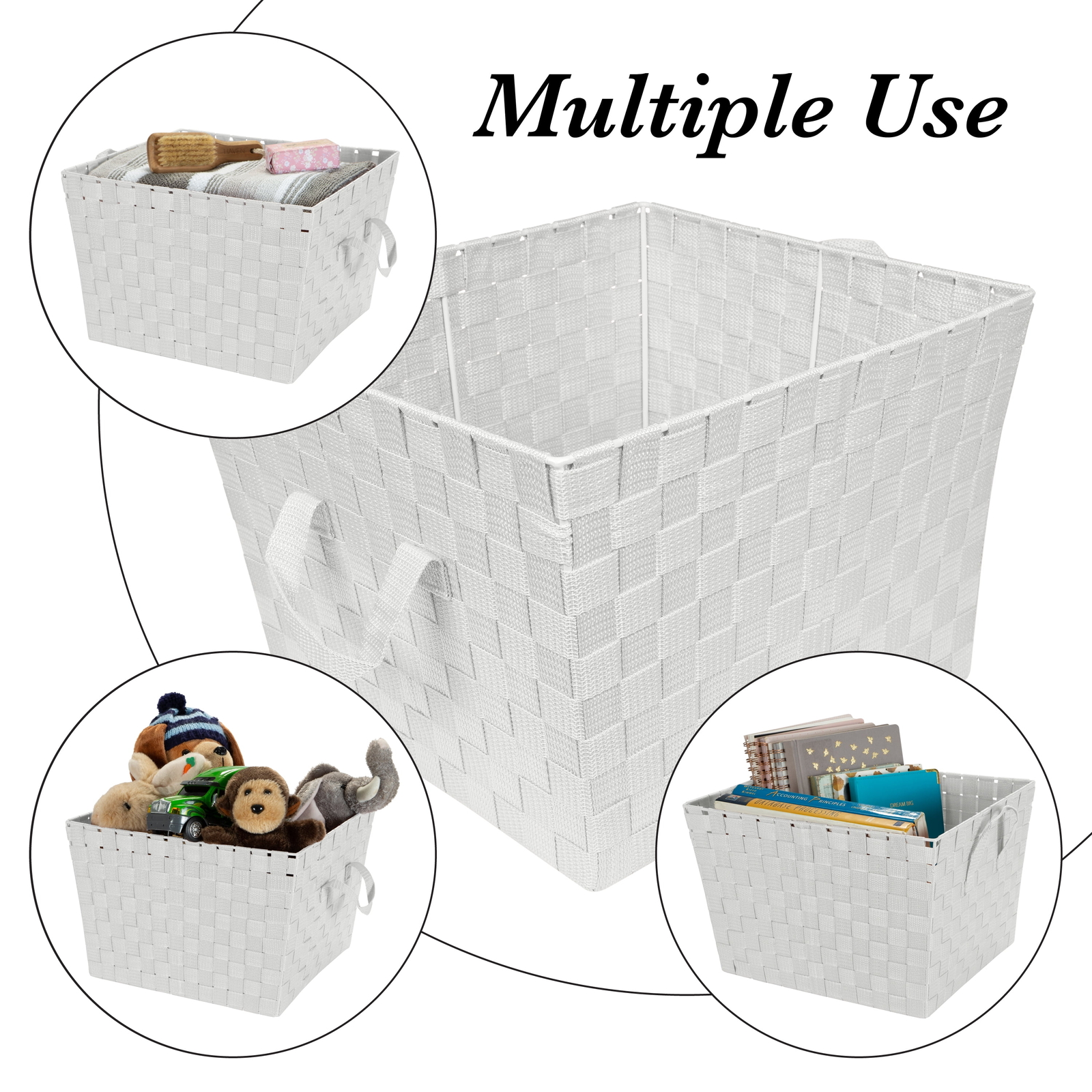 Storage Bin with Strap Handles in Gray