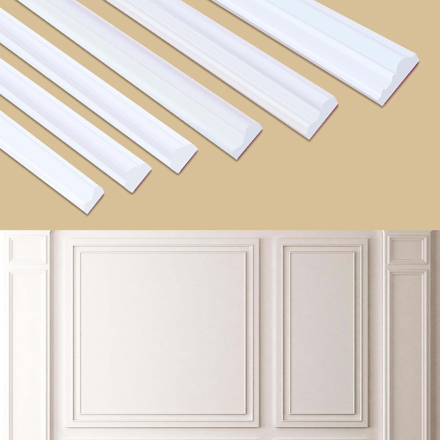 Peel and Stick Accent Wall Molding, 118.1"L x 0.9W, 118.1L, Primed White