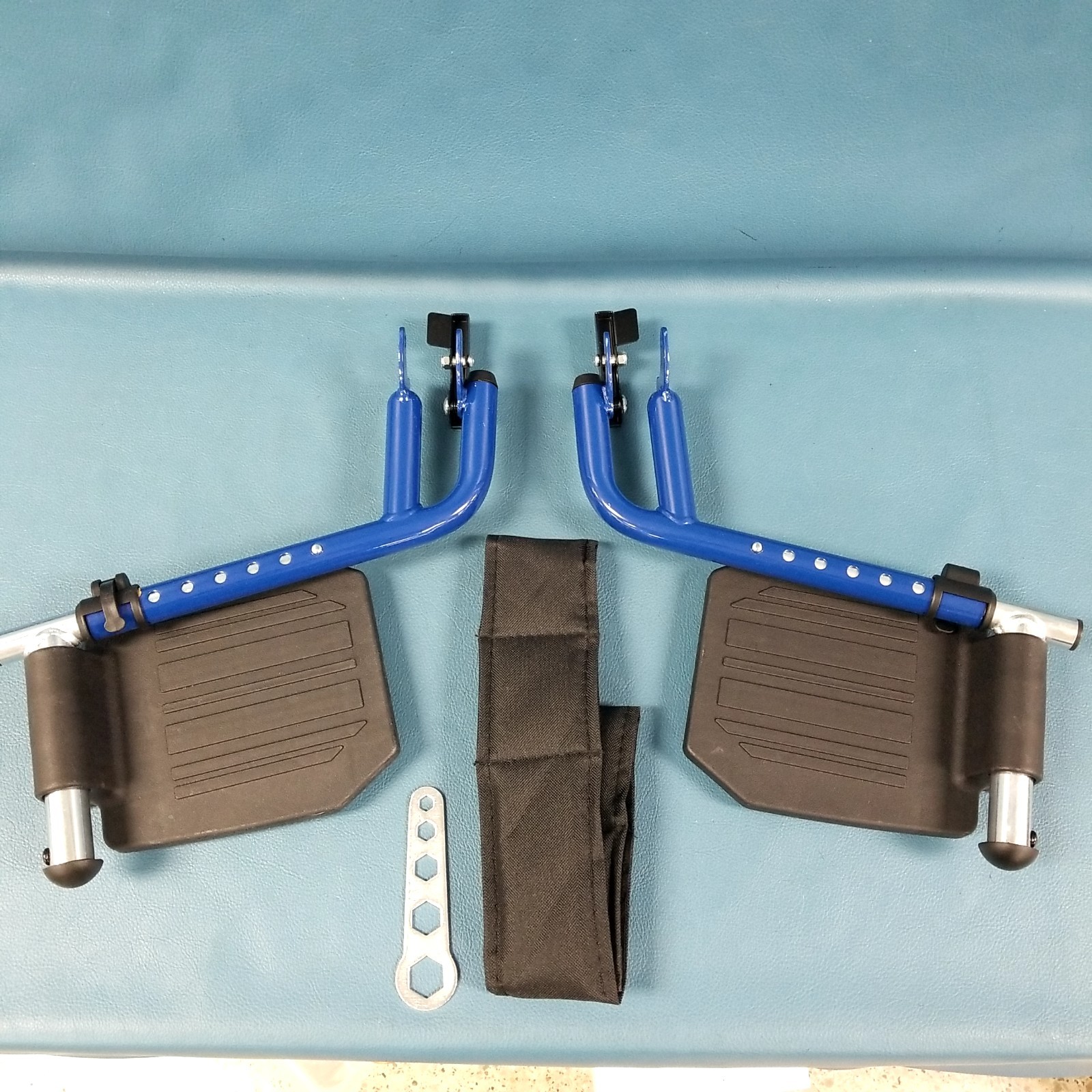 Pair of Metal Wheelchair Footrests UNUSED Adjustable Unbranded Blue