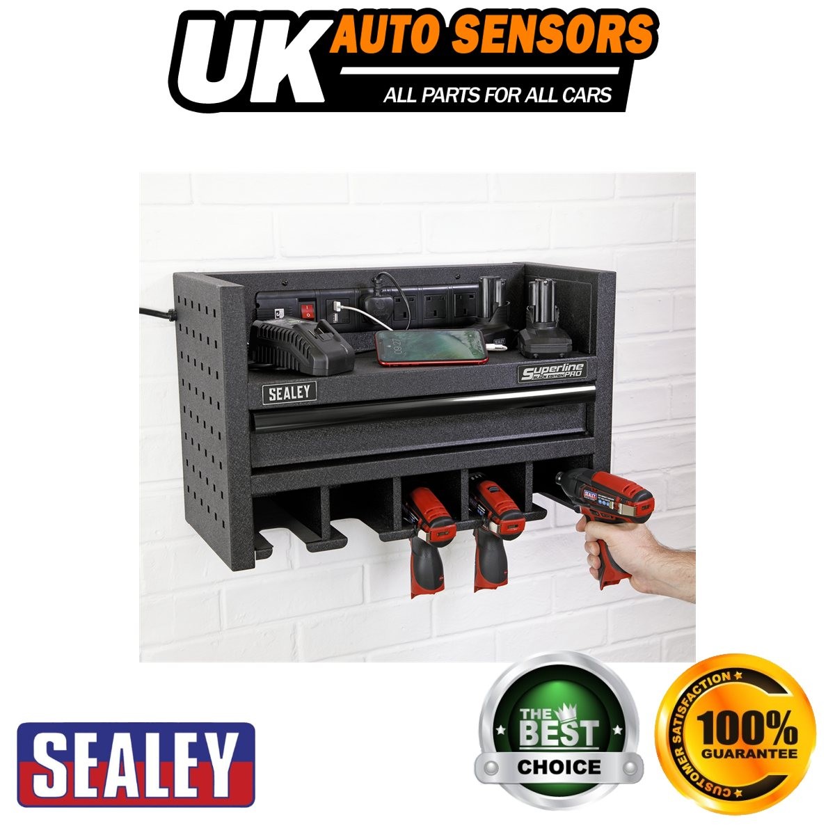 Sealey Superline PRO� Power Tool Storage Rack with Drawer & Power Strip AP22SRBE