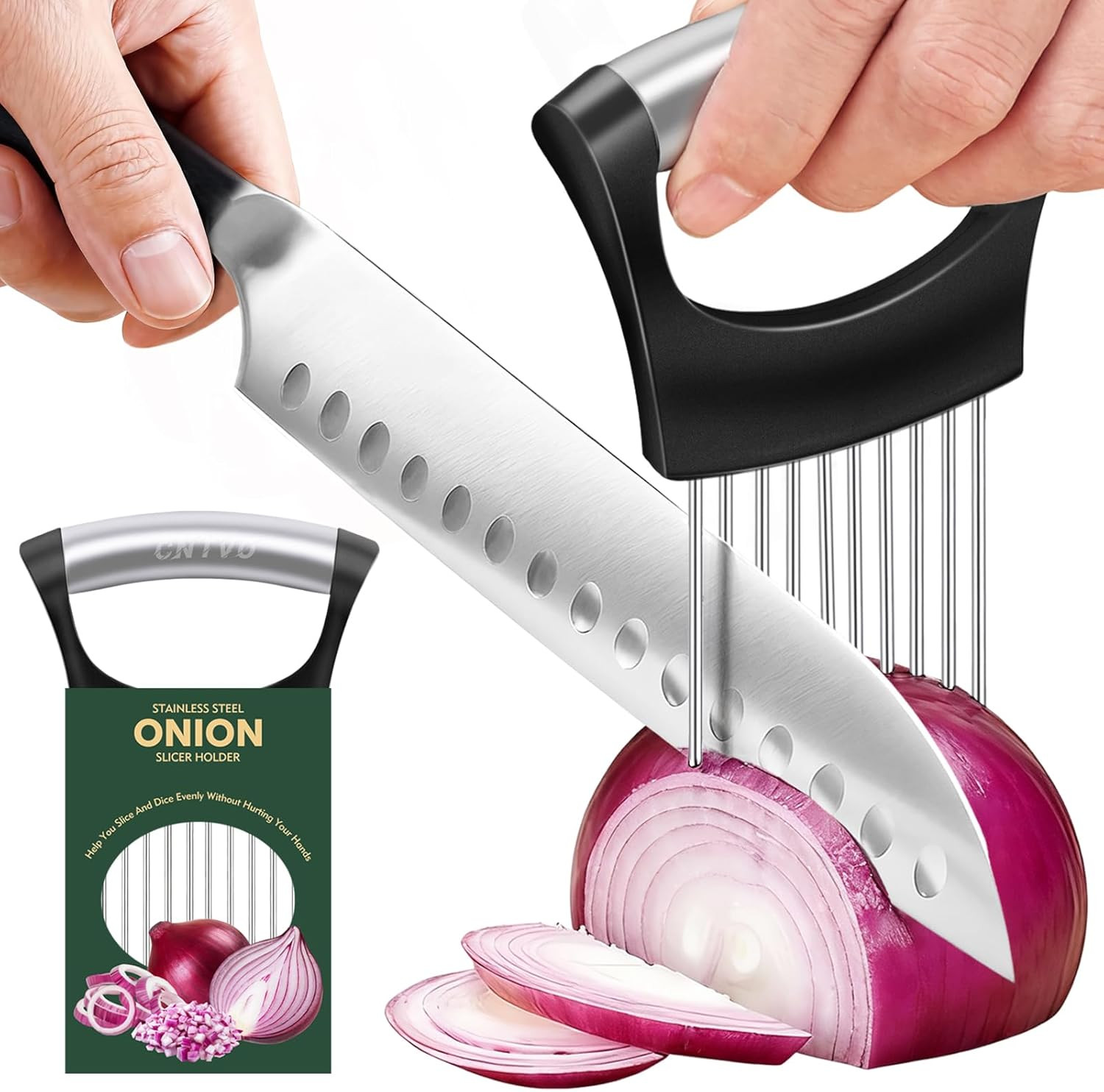 Onion Holder for Slicing, Stainless Steel Onion Slicer, Onions Slicer Holder wit