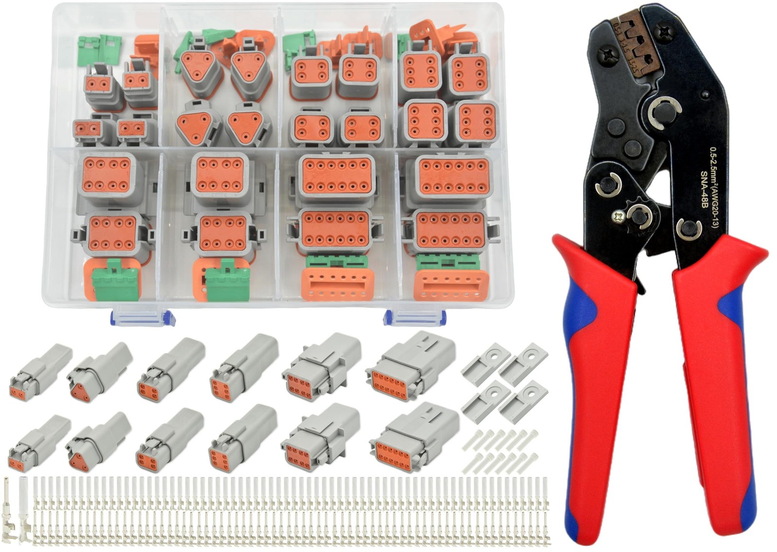 216 PCS DT Connector Kit with Ratcheting Wire Crimper for Deutsch Connector, ...