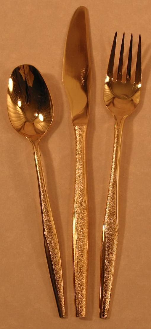Florentine, FLR1, Textured Gold Electroplate, 3 Piece Place Setting, Discontinue